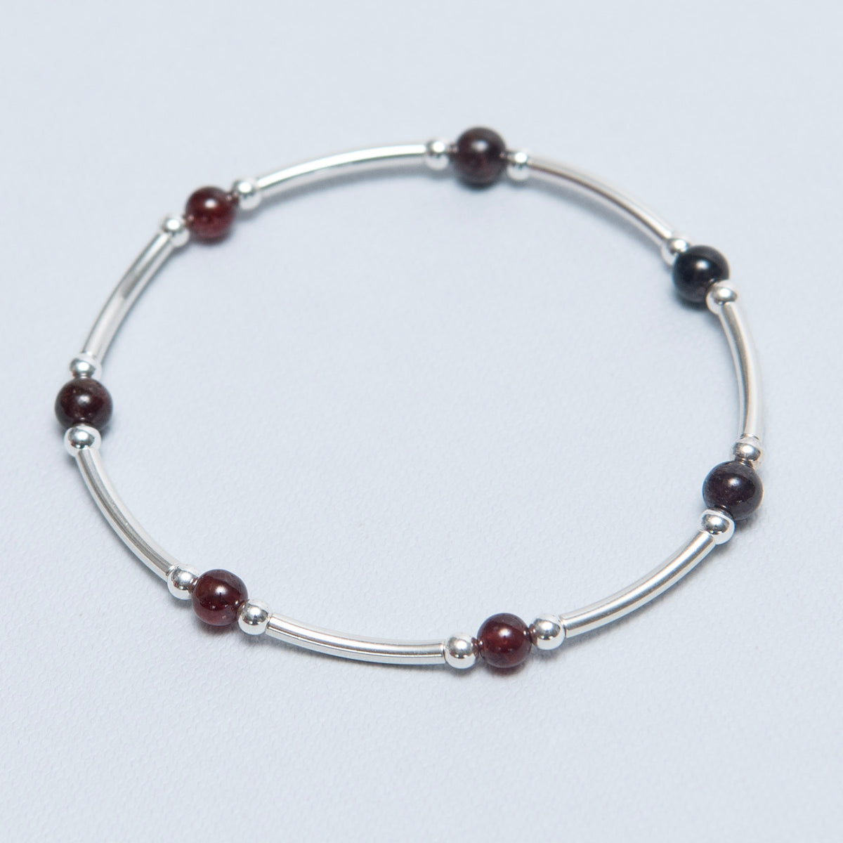 January Garnet Silver Beaded Lux Tube Bracelet - Jewel Ya