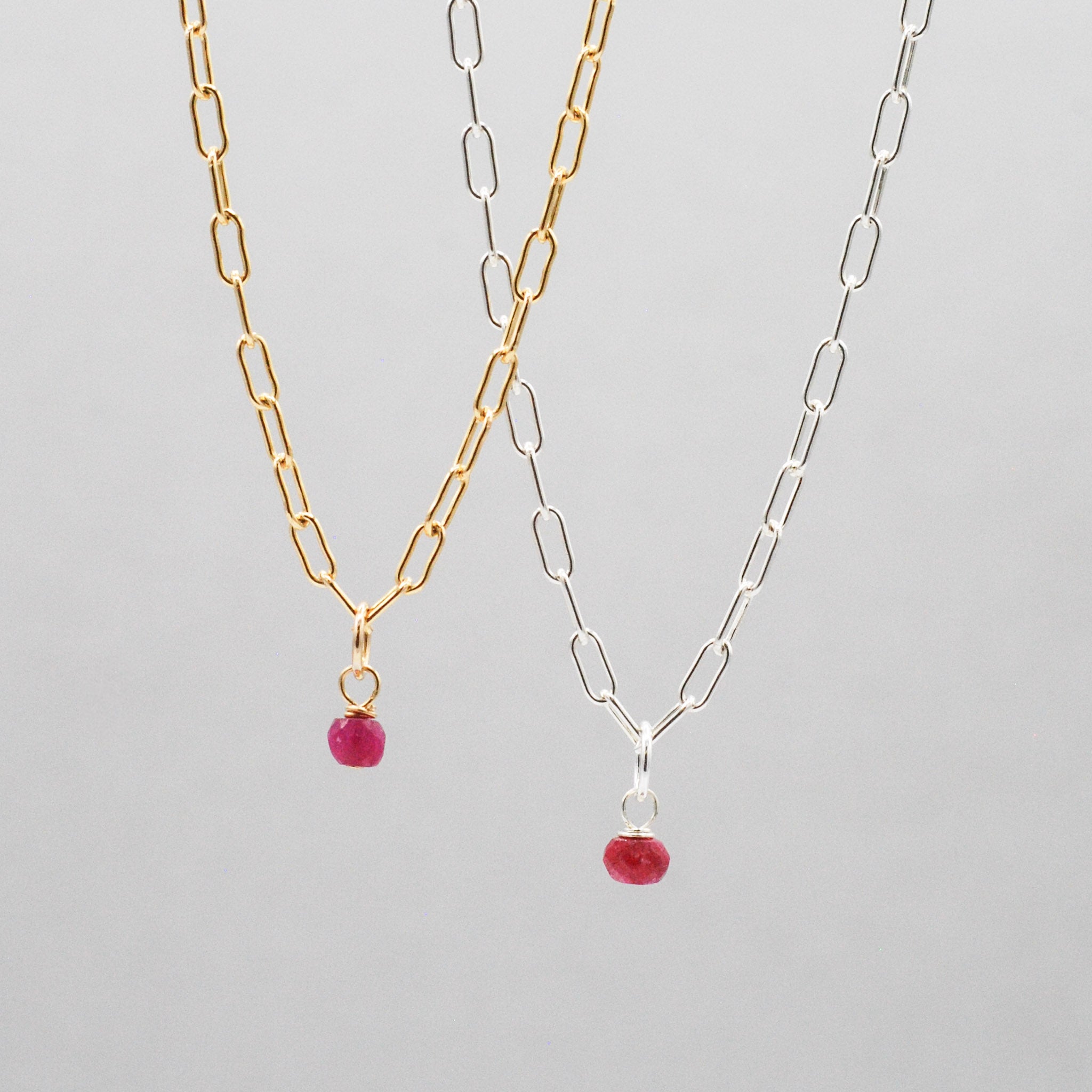 July Ruby Birthstone Paper Clip Necklace - Jewel Ya