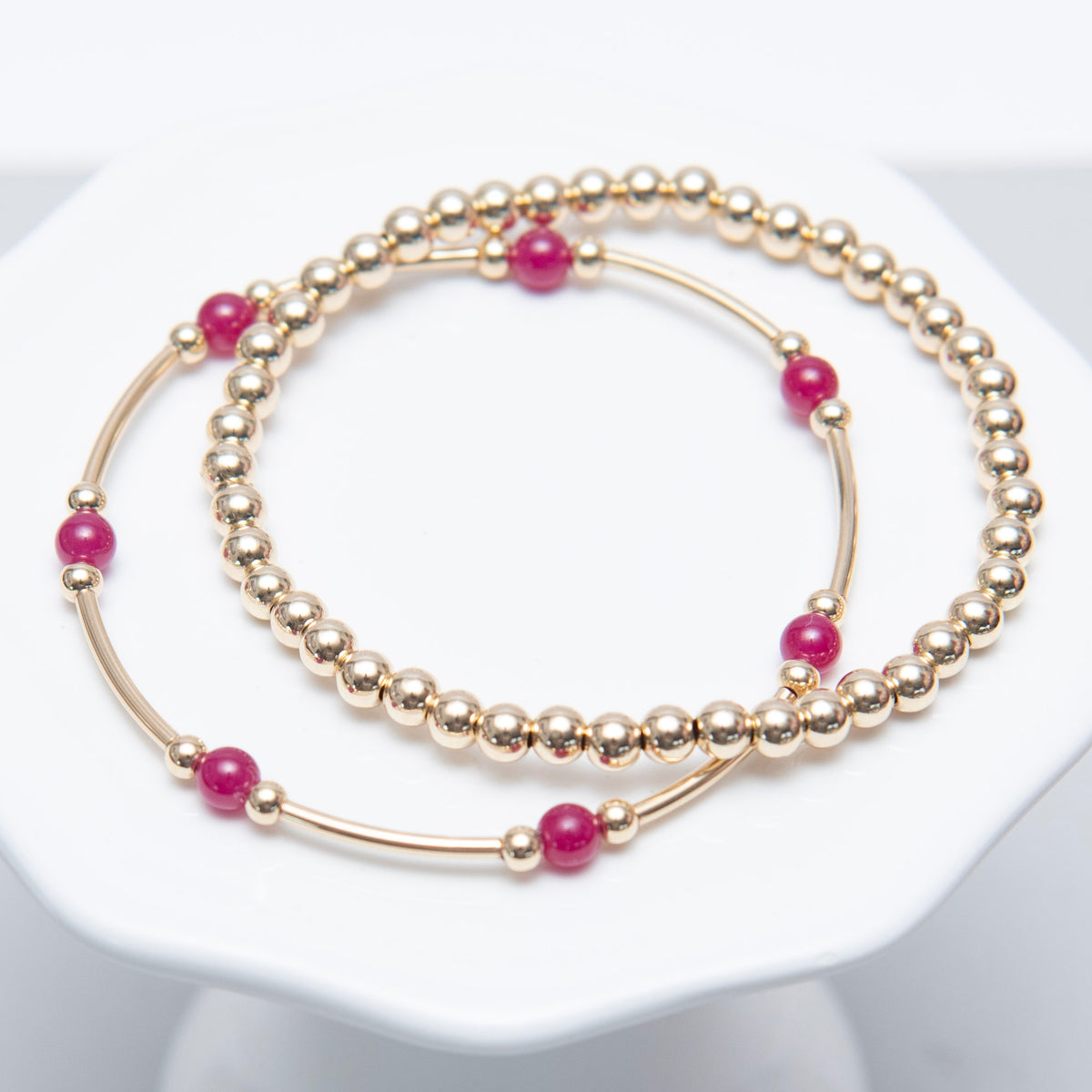 July Ruby Beaded Lux Tube Bracelet - Jewel Ya