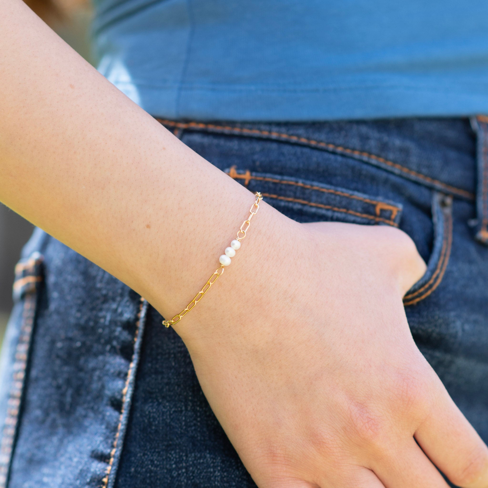 June Pearl Paperclip Chain Bracelet - Jewel Ya