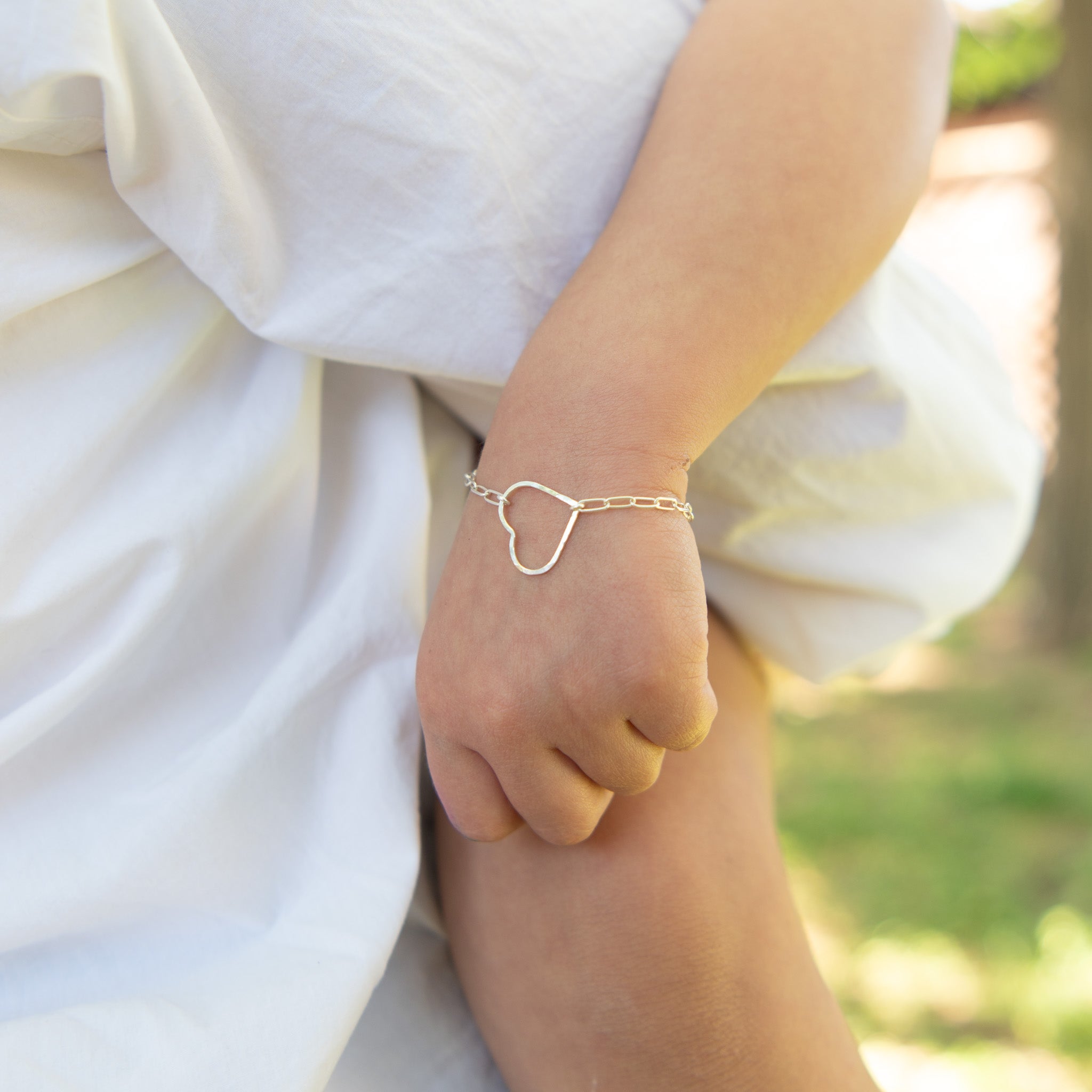 Kid's Sterling Silver Paper Clip Heart Bracelet - Jewel Ya
