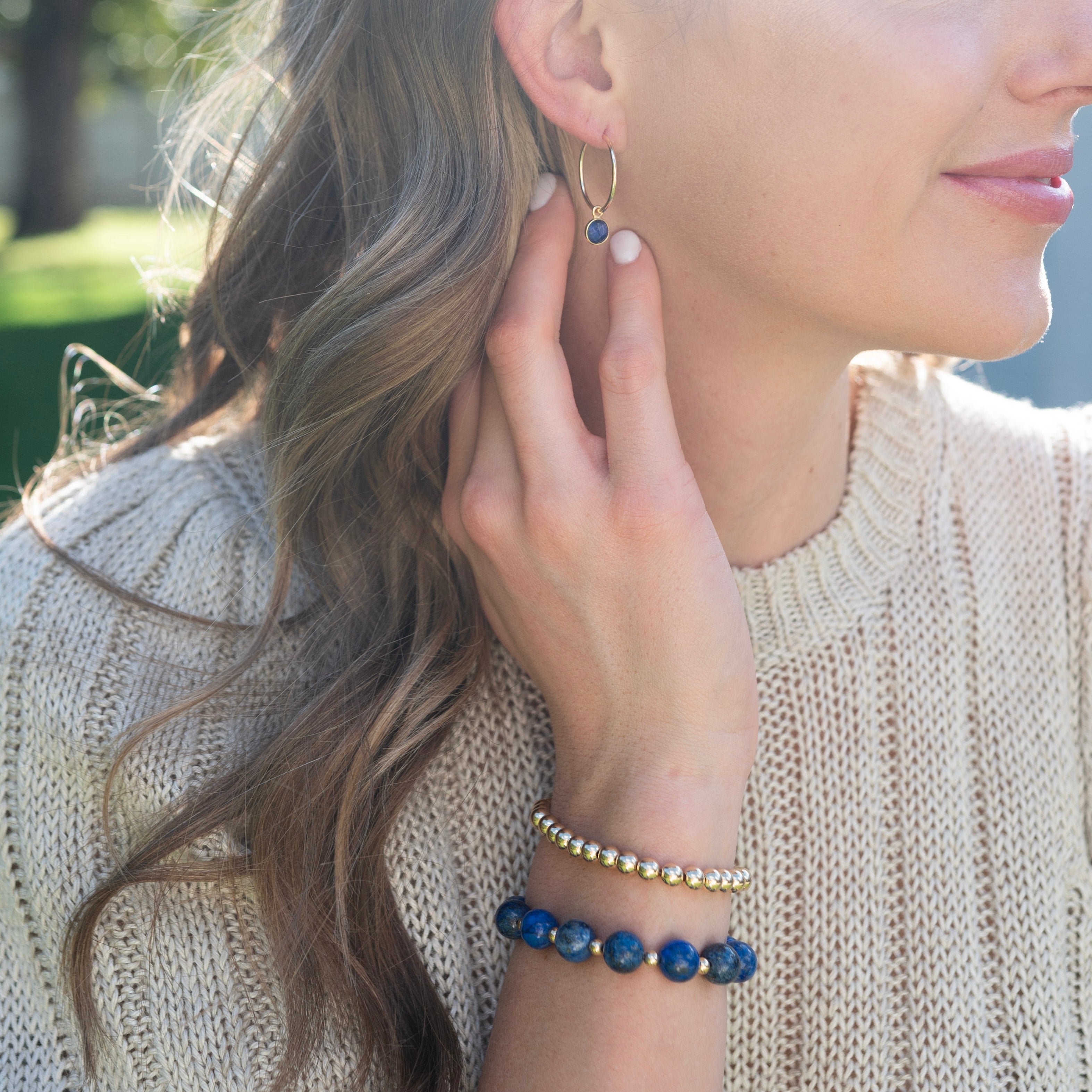 Lapis & 6mm 14k Gold Filled Bracelet Set - Jewel Ya