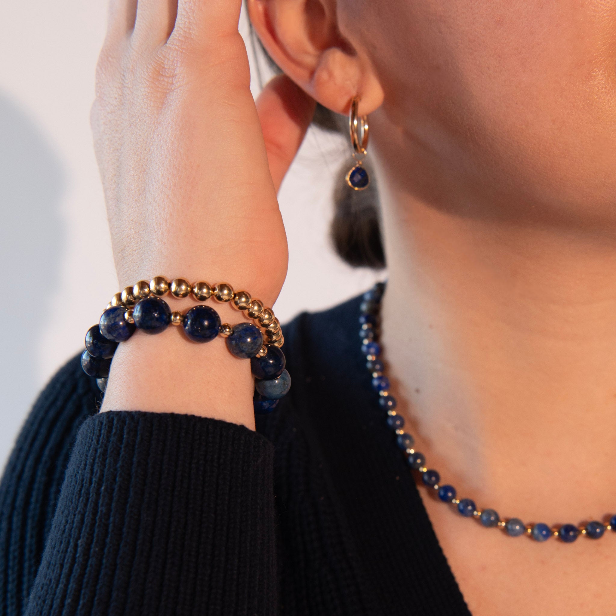 Lapis & 6mm Beaded Lux Bracelet Set - Jewel Ya