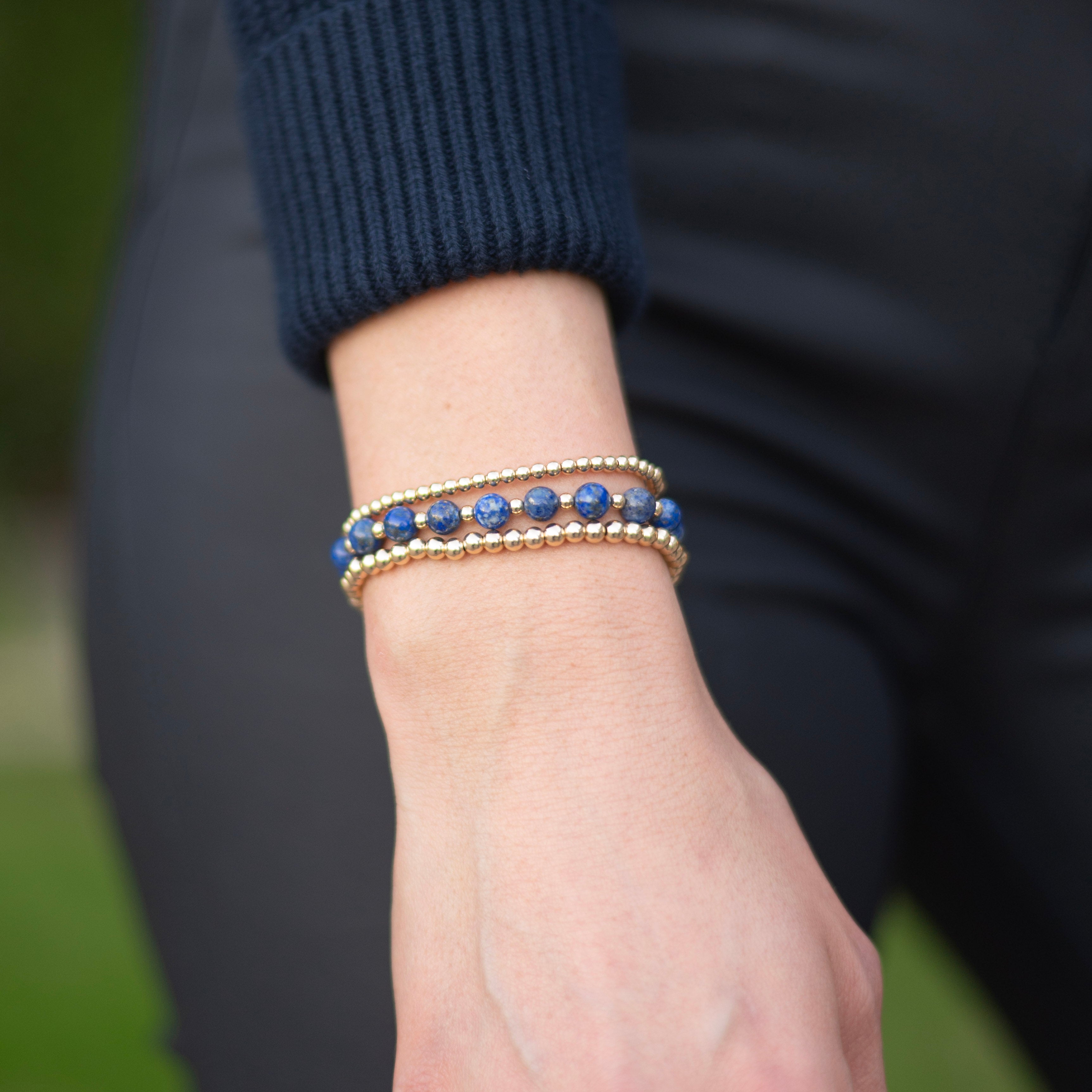 Lapis & 4mm 14k Gold Filled Bracelet Set - Jewel Ya