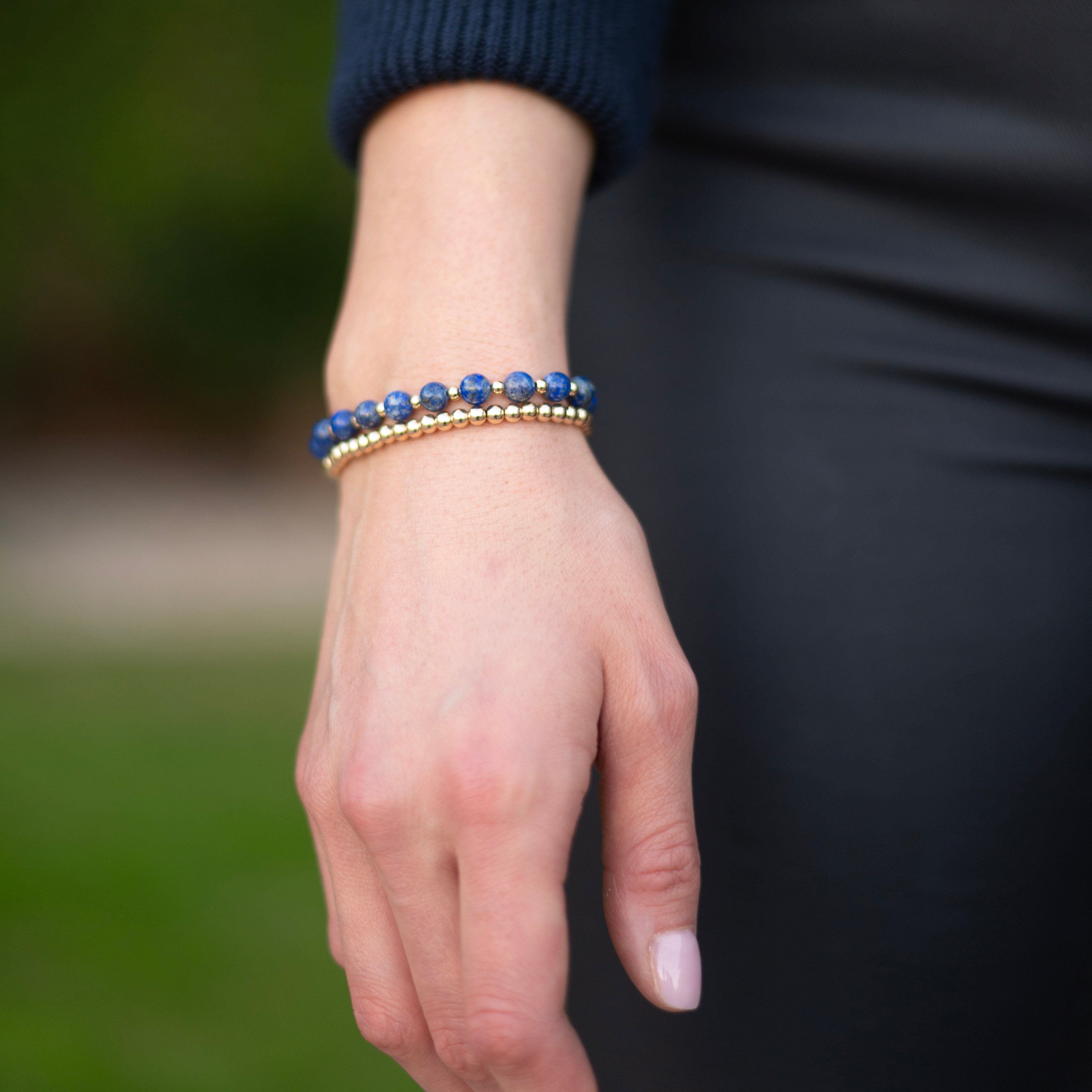 Lapis & 4mm 14k Gold Filled Bracelet Set - Jewel Ya