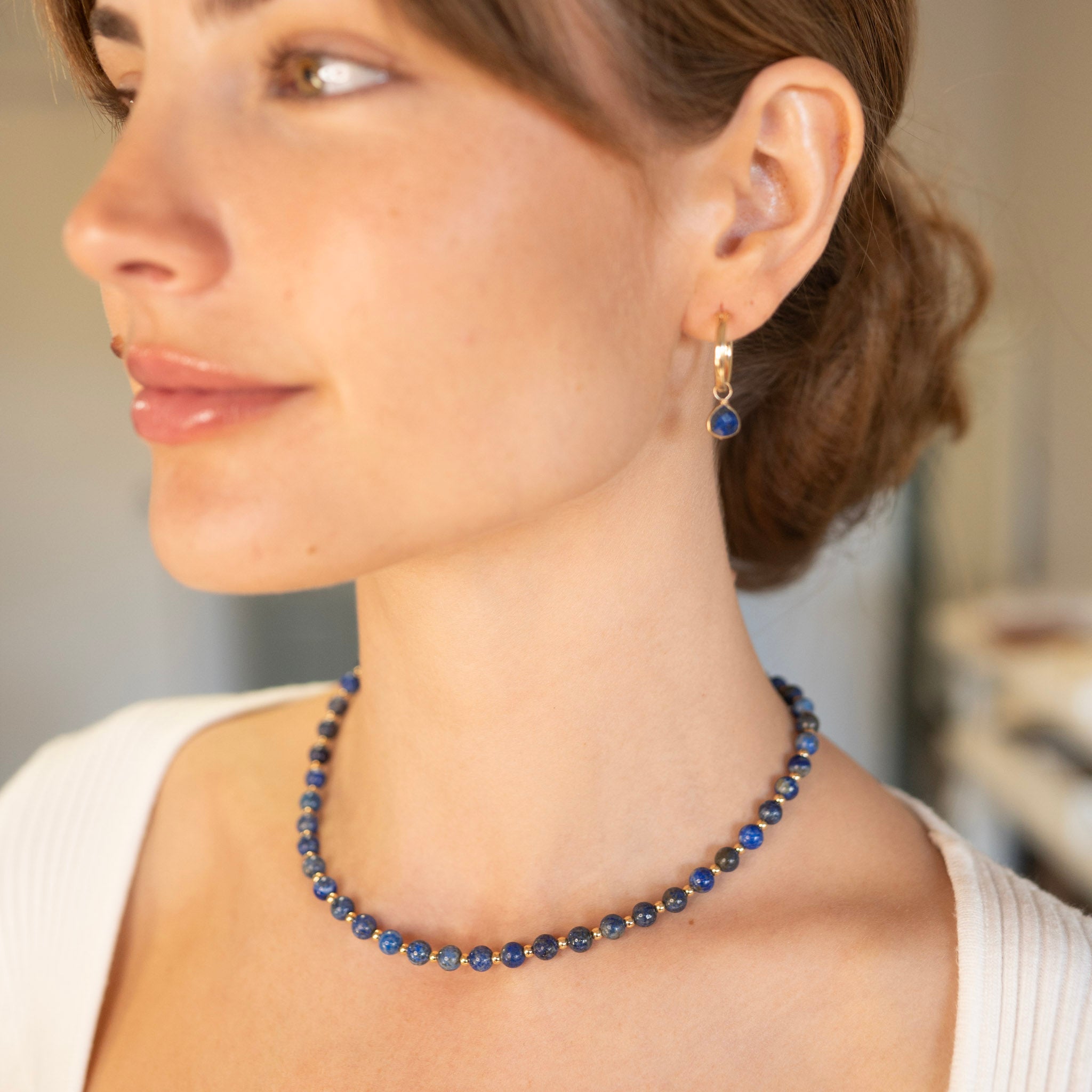 14k Gold Filled Hoops & Lapis Drops - Jewel Ya
