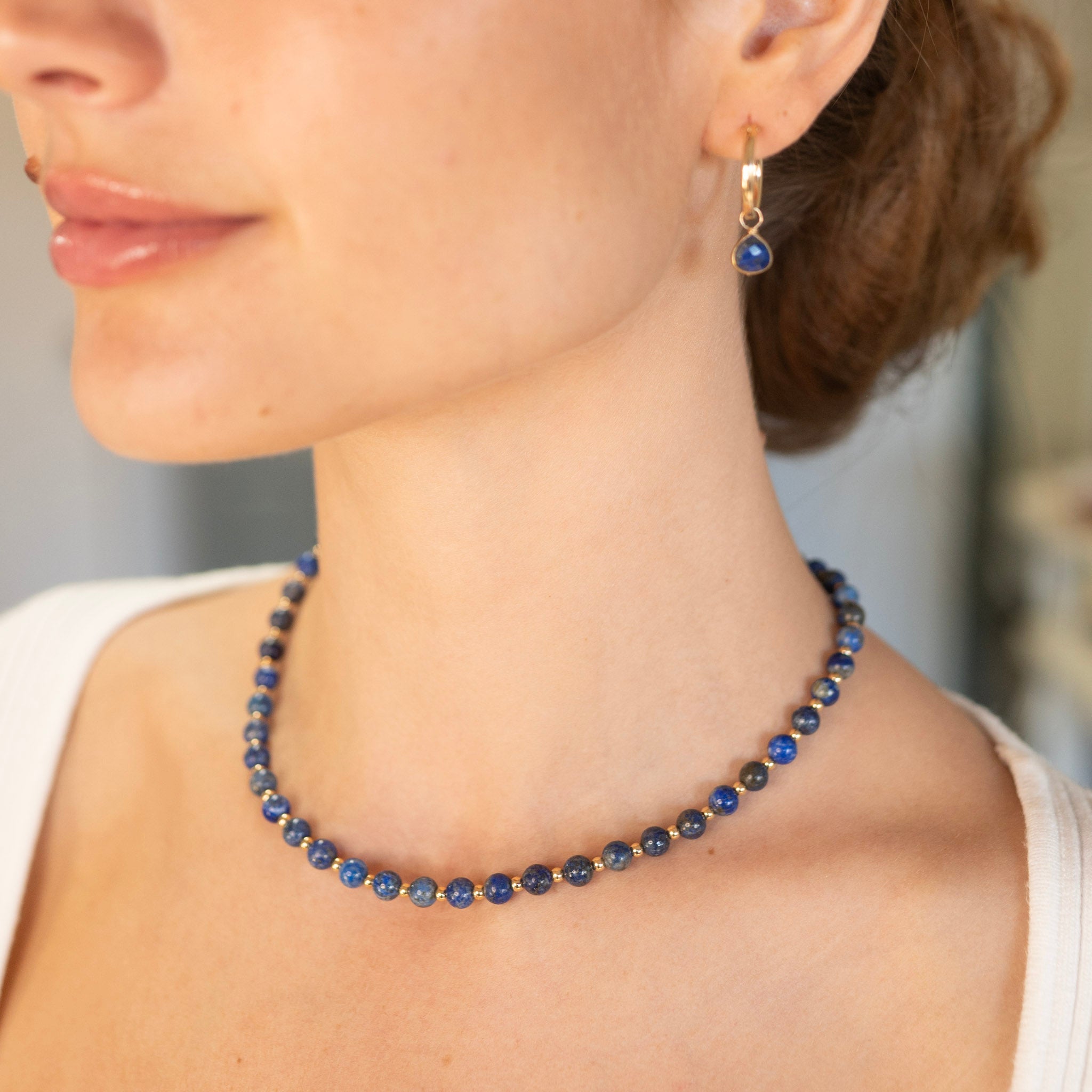 Lapis Teardrop Hoop Drops - Jewel Ya