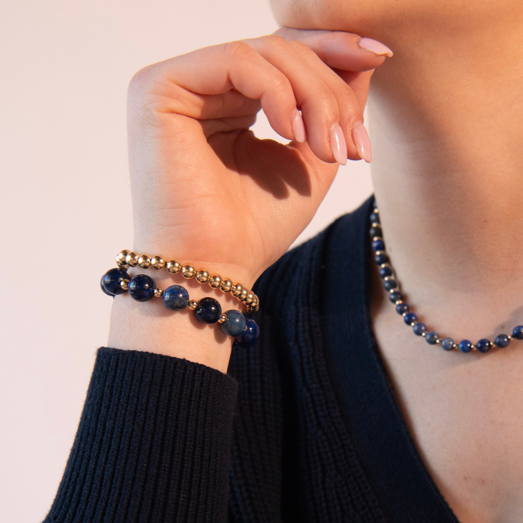 Lapis & 6mm Beaded Lux Bracelet Set - Jewel Ya