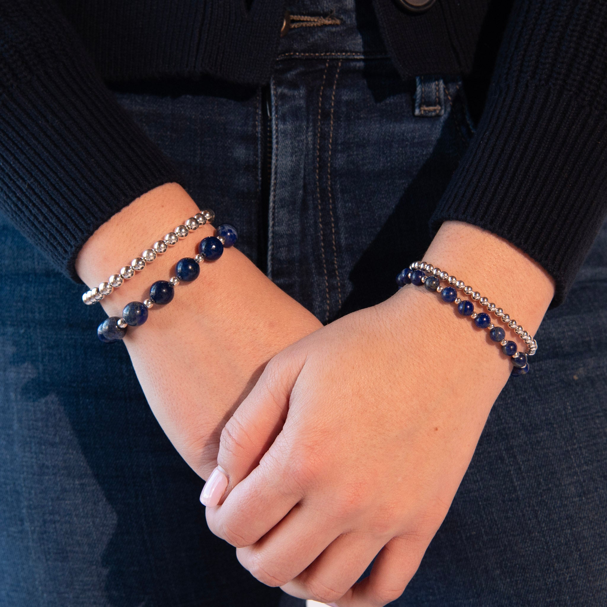 Lapis & 6mm Beaded Lux Bracelet Set - Jewel Ya