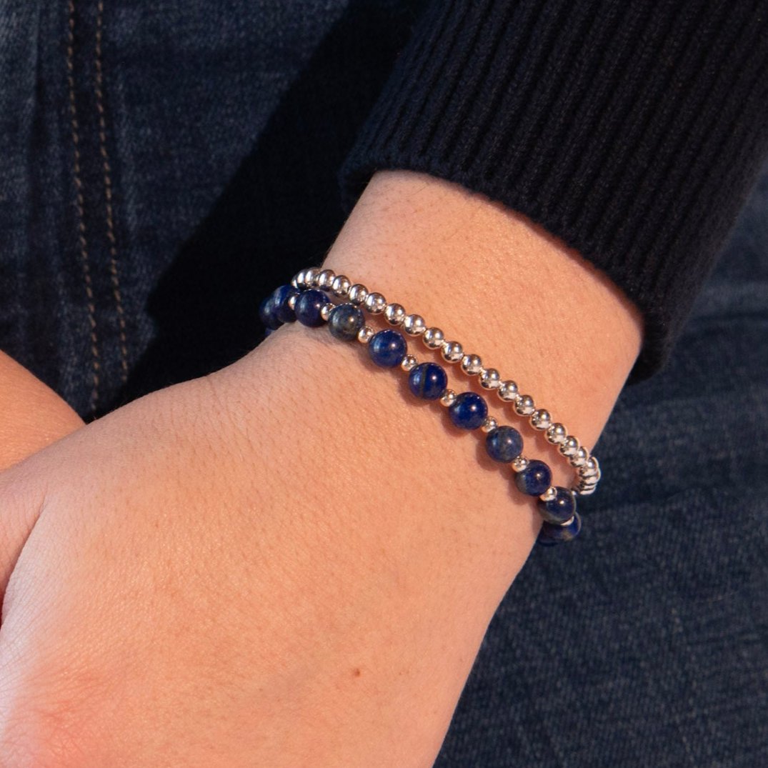 Lapis & 4mm Beaded Lux Bracelet Set - Jewel Ya