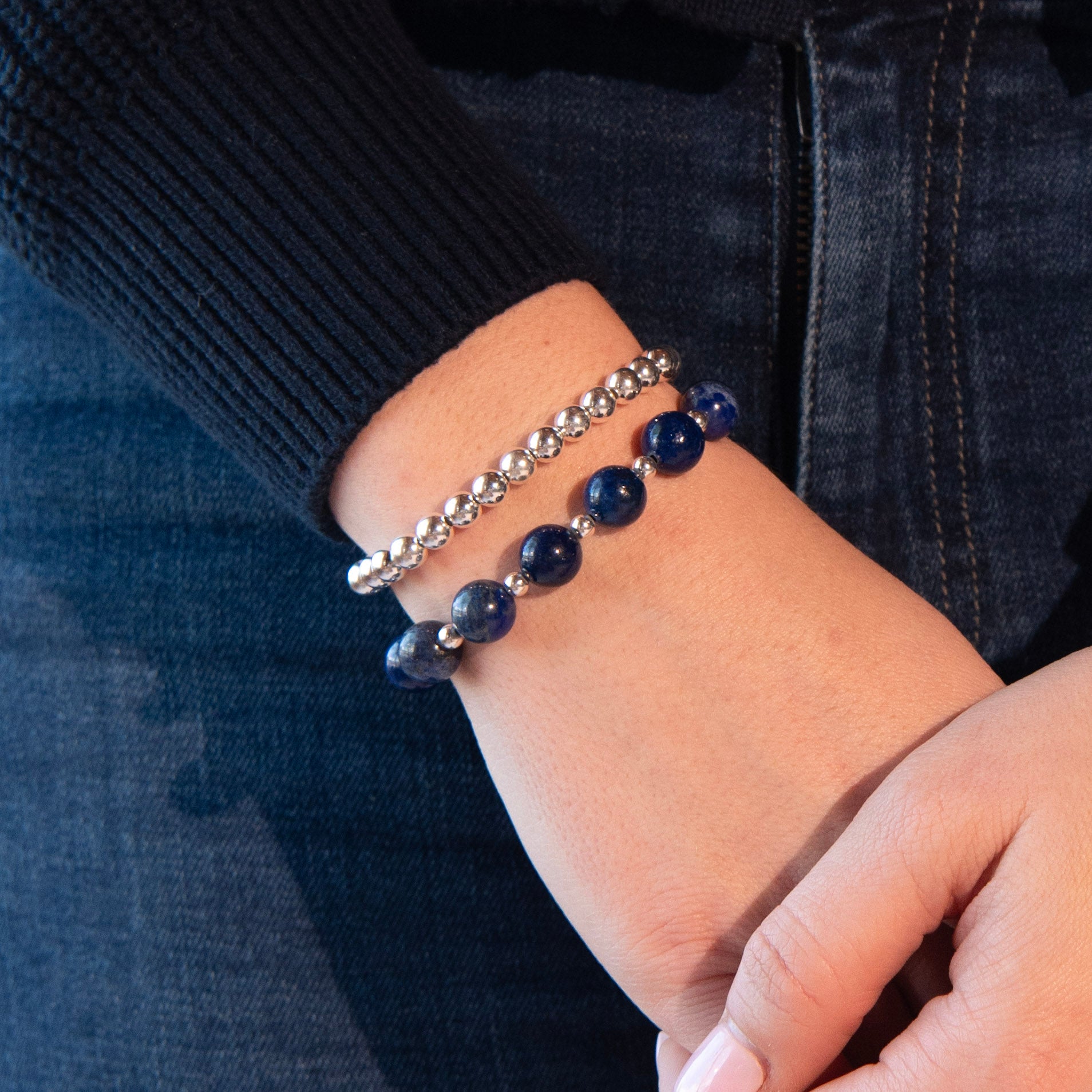 Lapis & 6mm Beaded Lux Bracelet Set - Jewel Ya