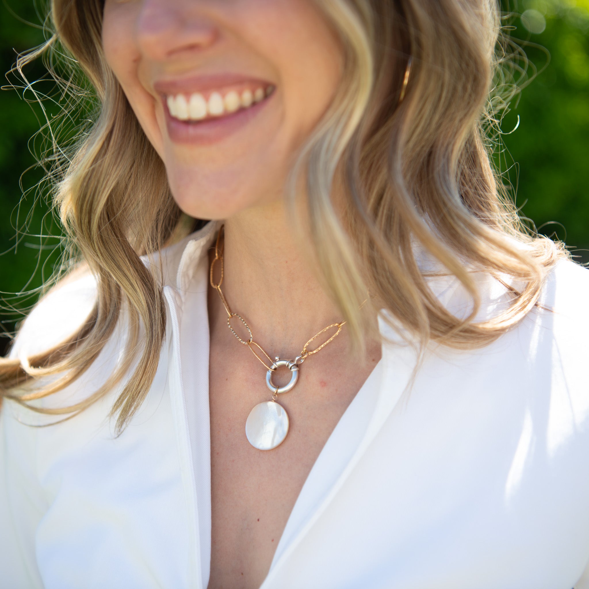 Large Mother of Pearl Coin Pendant - Jewel Ya