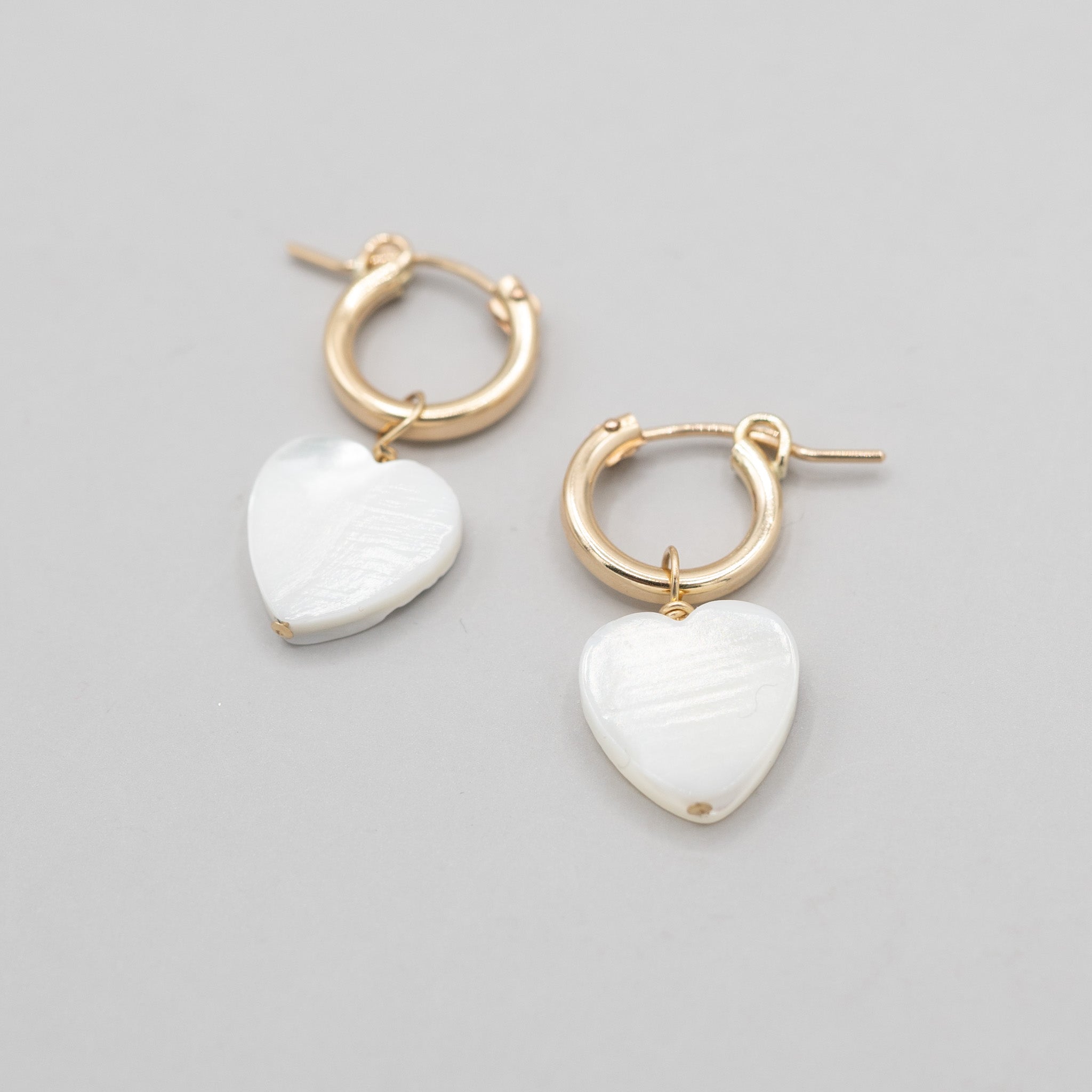 Large Mother of Pearl Heart Hoop Drops - Jewel Ya