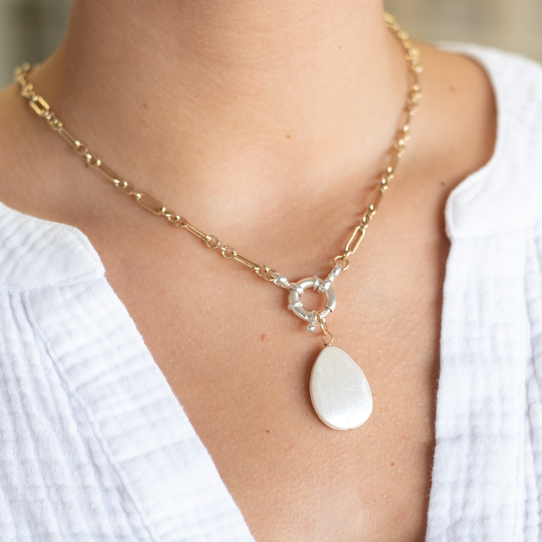 Large Mother of Pearl Teardrop Pendant - Jewel Ya