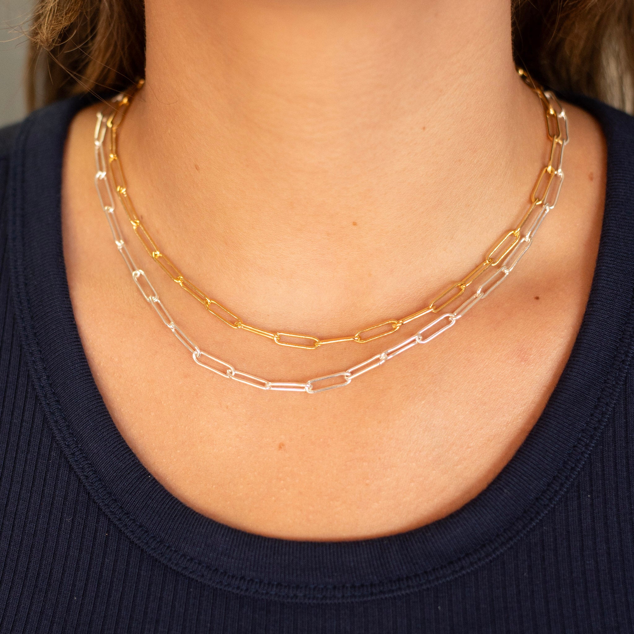 14k Gold Filled & Sterling Silver Large Paperclip Chain Layering Set - Jewel Ya