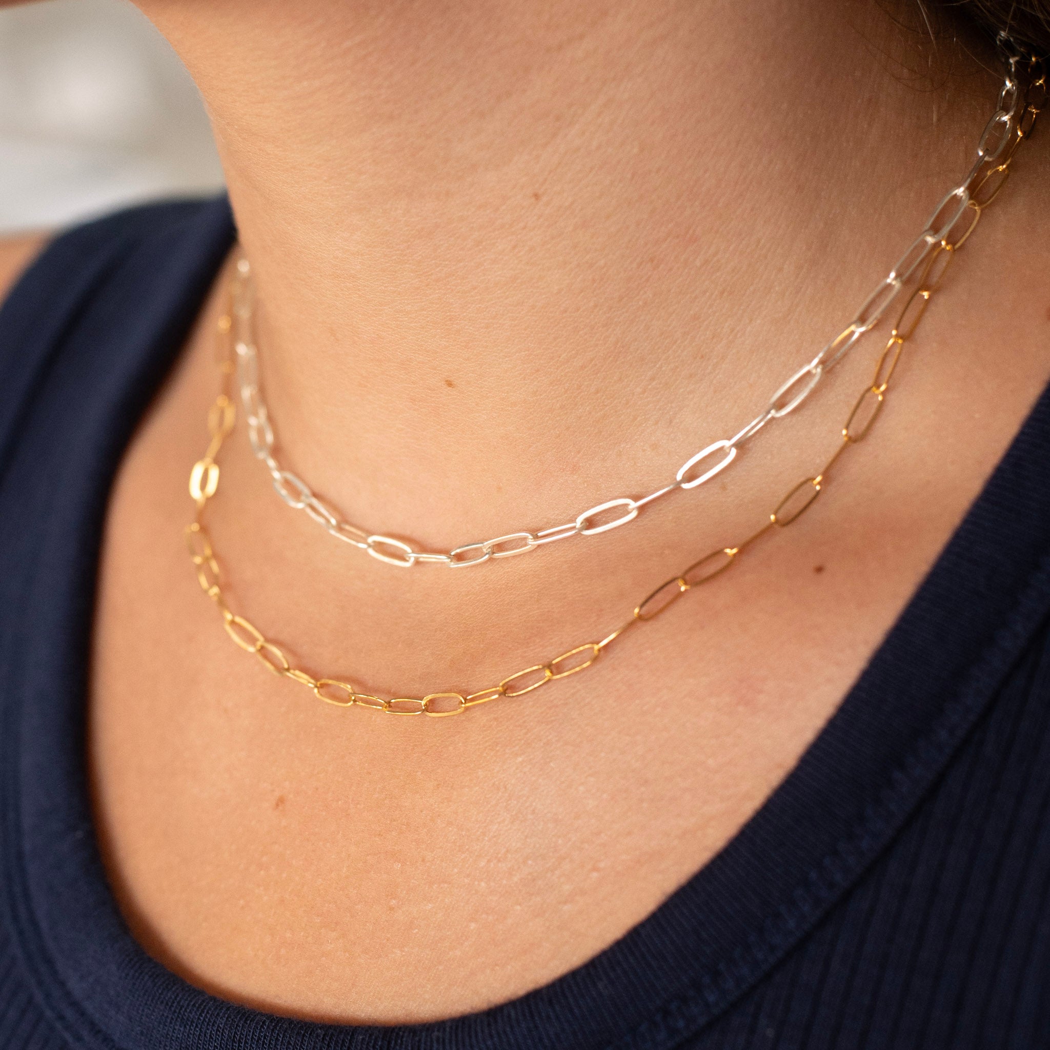 14k Gold Filled & Sterling Silver Medium Paperclip Chain Layering Set - Jewel Ya