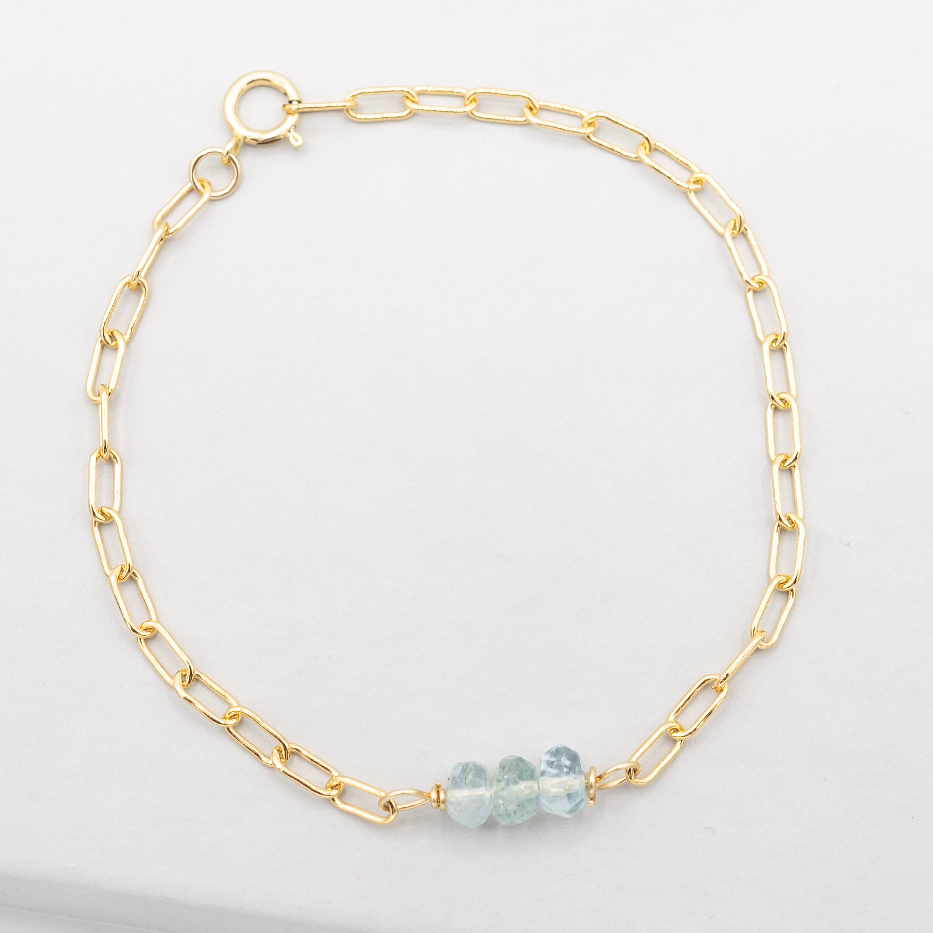 March Aquamarine Paper Clip Chain Bracelet - Jewel Ya
