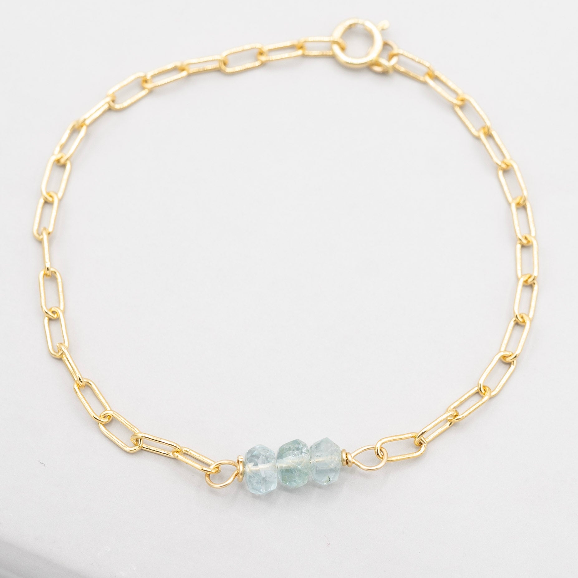 March Aquamarine Paperclip Chain Bracelet- Jewel Ya