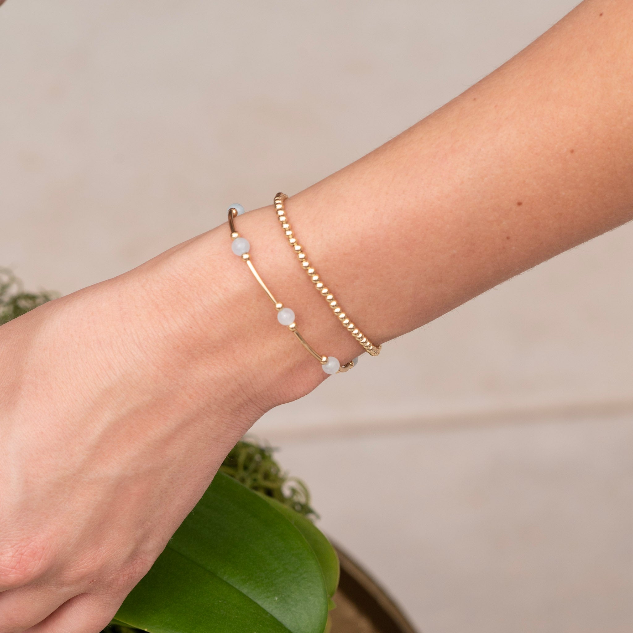 March Aquamarine Beaded Lux Tube Bracelet