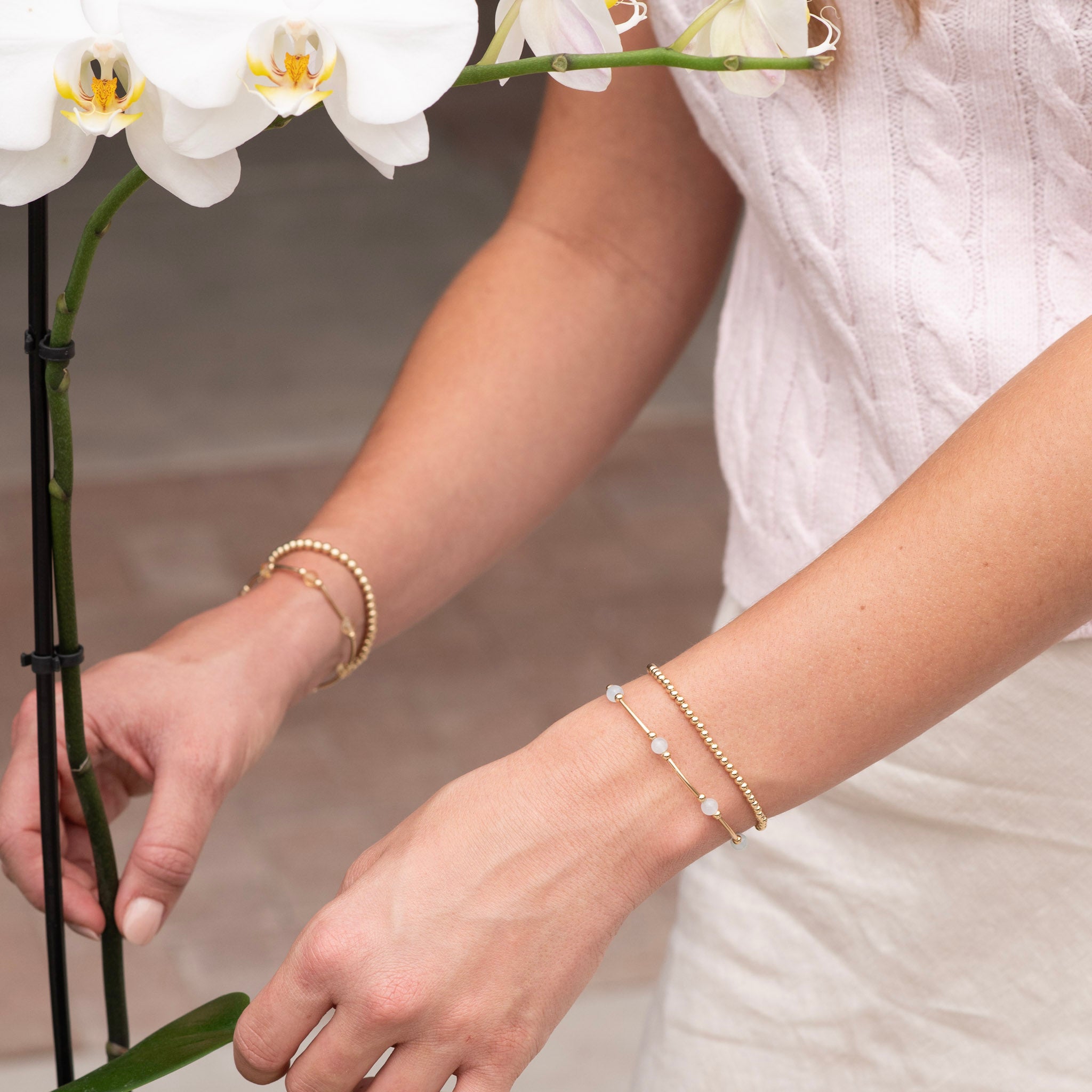 March Aquamarine Beaded Lux Tube Bracelet