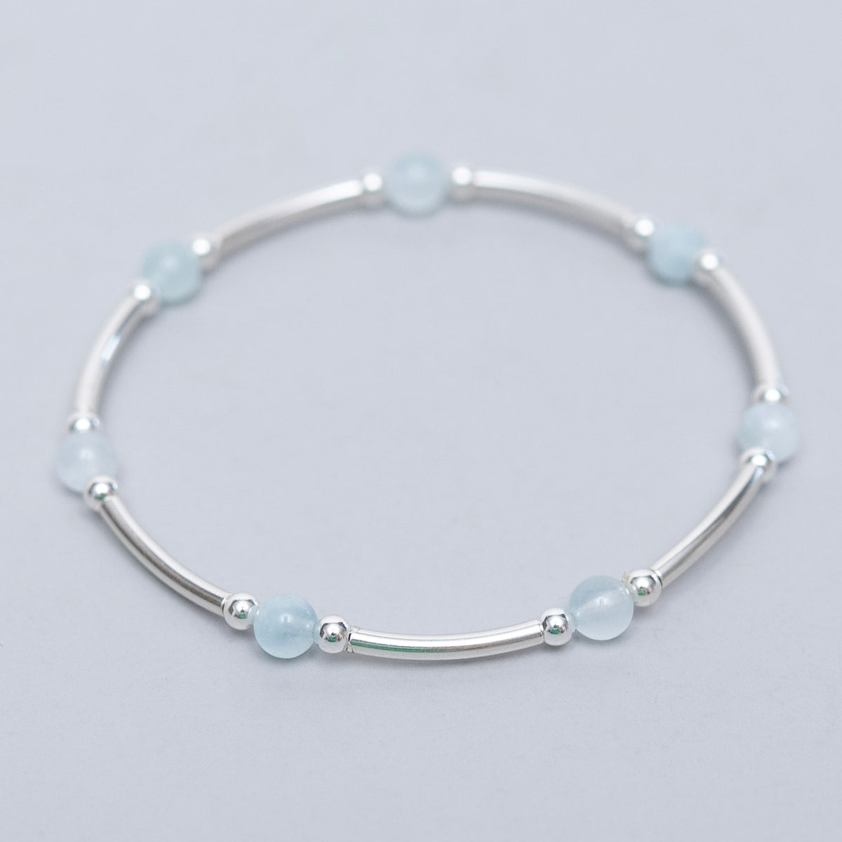 March Aquamarine Silver Beaded Lux Tube Bracelet - Jewel Ya
