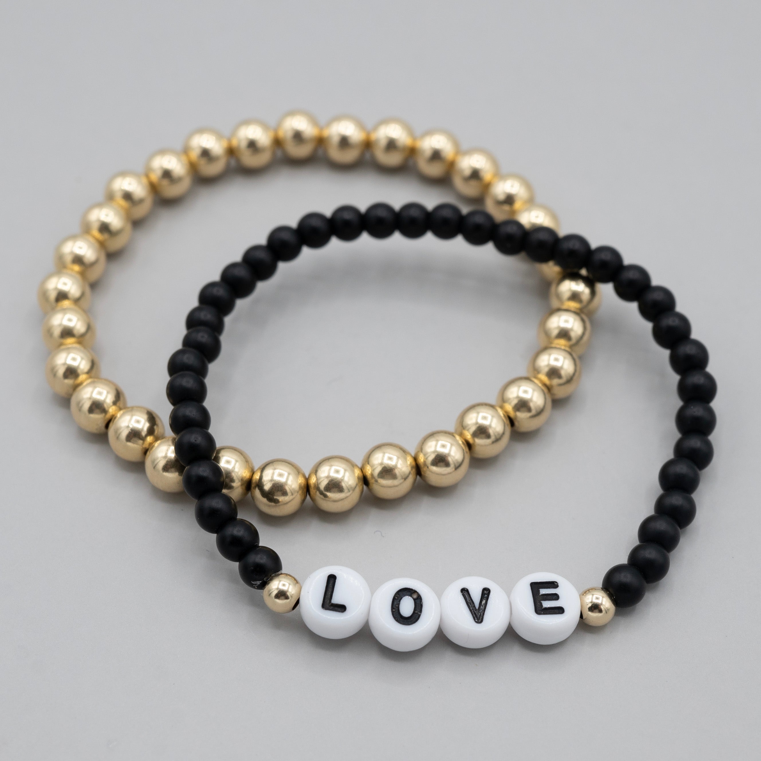 Matte Black Onyx Love & Beaded Lux Bracelet Set - Jewel Ya