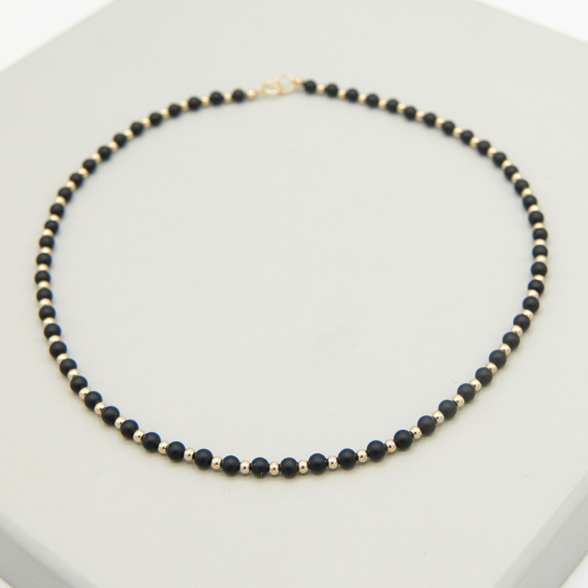 6mm Matte Black Onyx & 14k Gold Filled Beaded Necklace - Jewel Ya