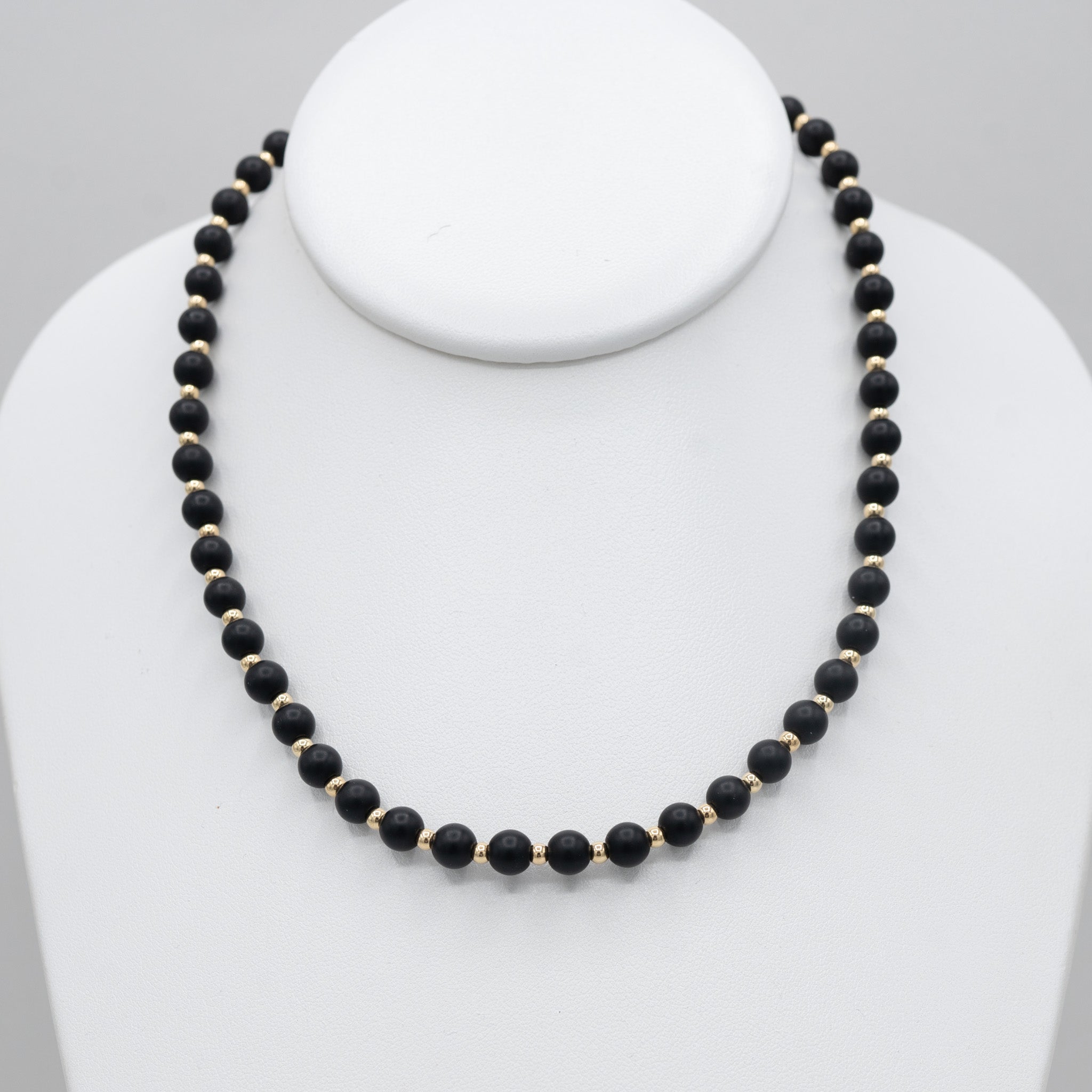 Matte Black Onyx & 14k Gold Filled Beaded Necklace - Jewel Ya