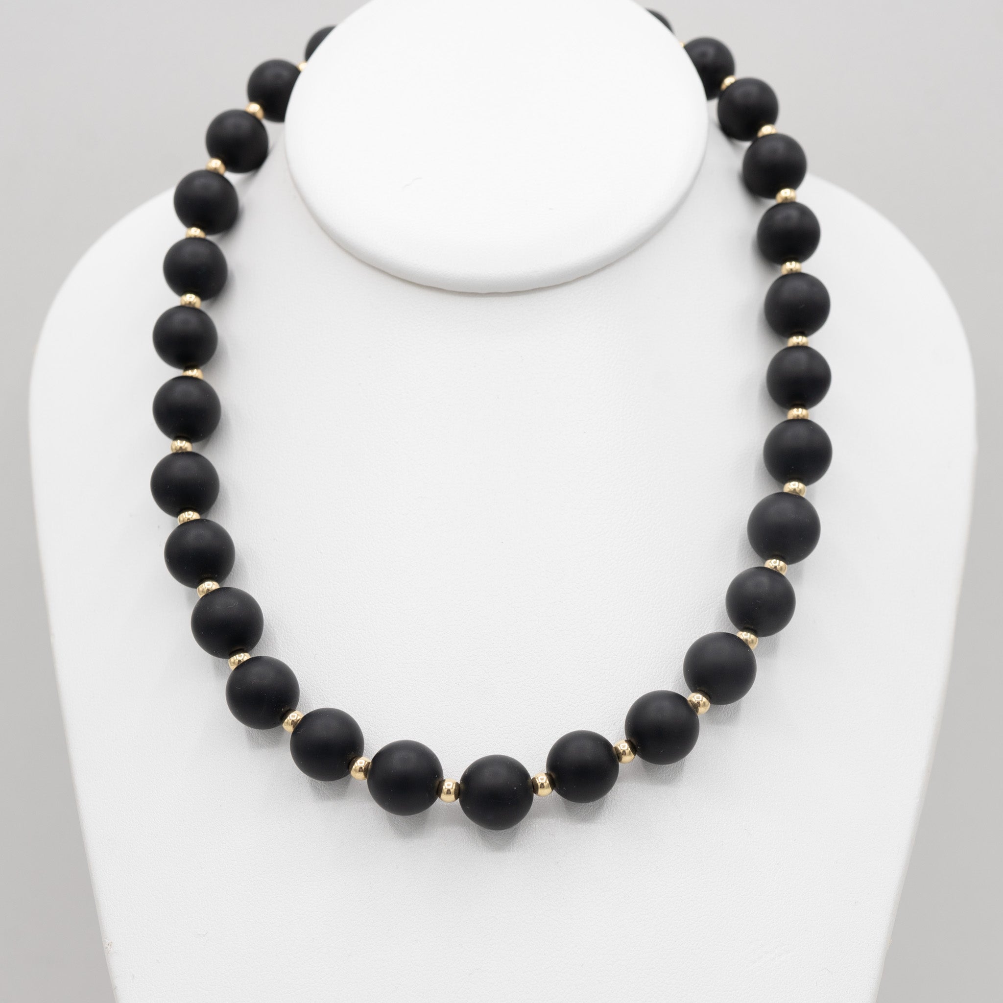 Matte Black Onyx & 14k Gold Filled Large Bead Necklace - Jewel Ya