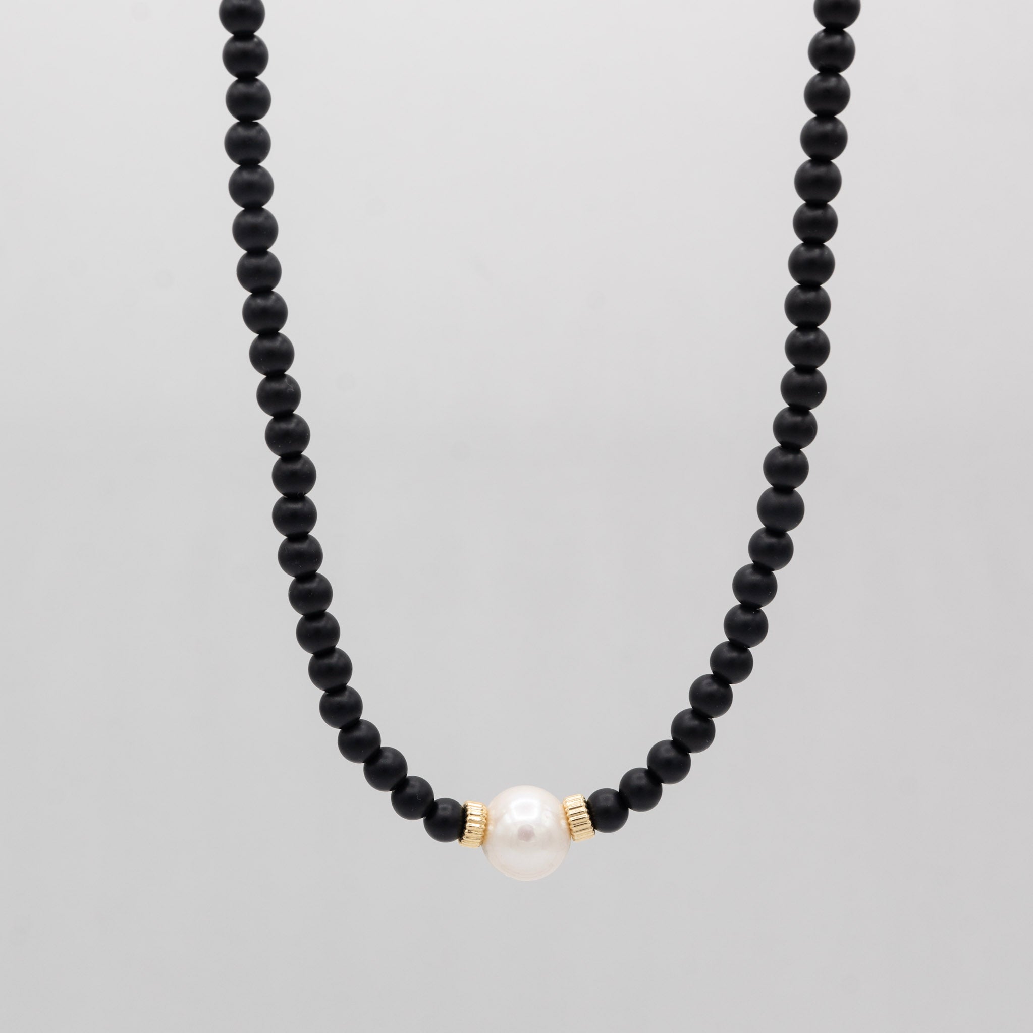 Matte Black Onyx & Freshwater Pearl Necklace - Jewel Ya