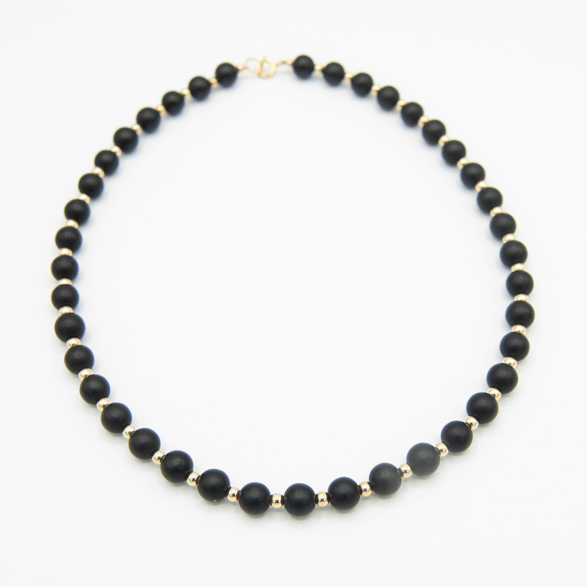 8mm Matte Black Onyx & 14k Gold Filled Beaded Necklace - Jewel Ya