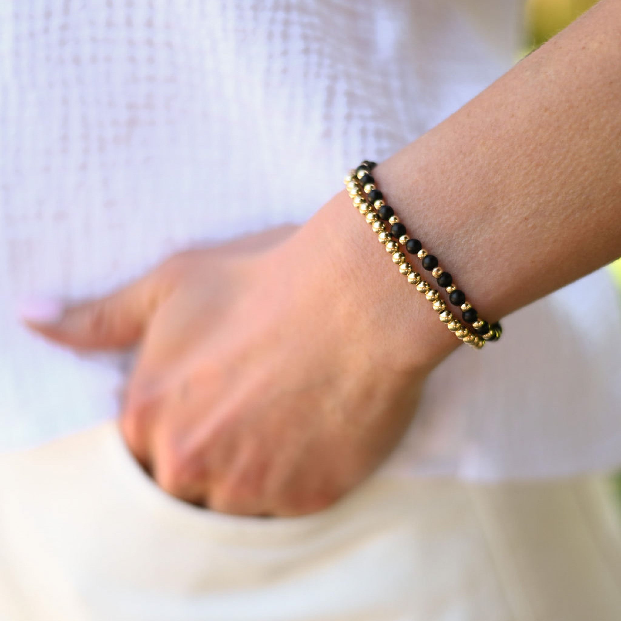 Matte Black & 14k Gold Filled Bracelet Set - Jewel Ya