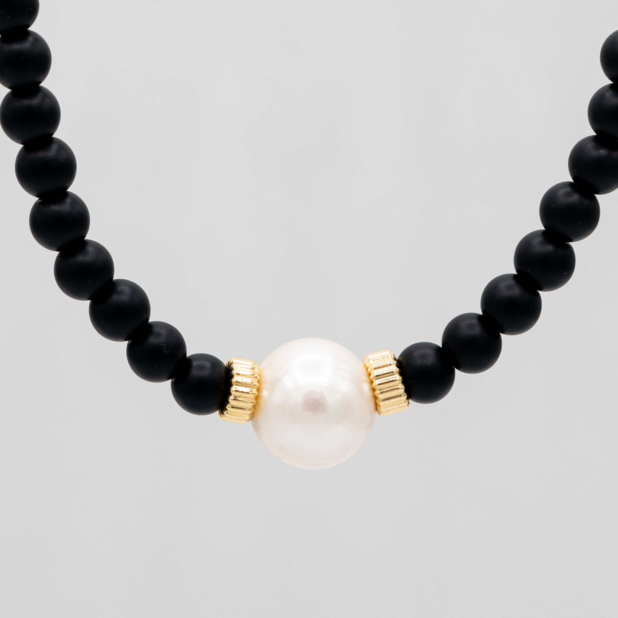 Matte Black & Freshwater Pearl Necklace - Jewel Ya