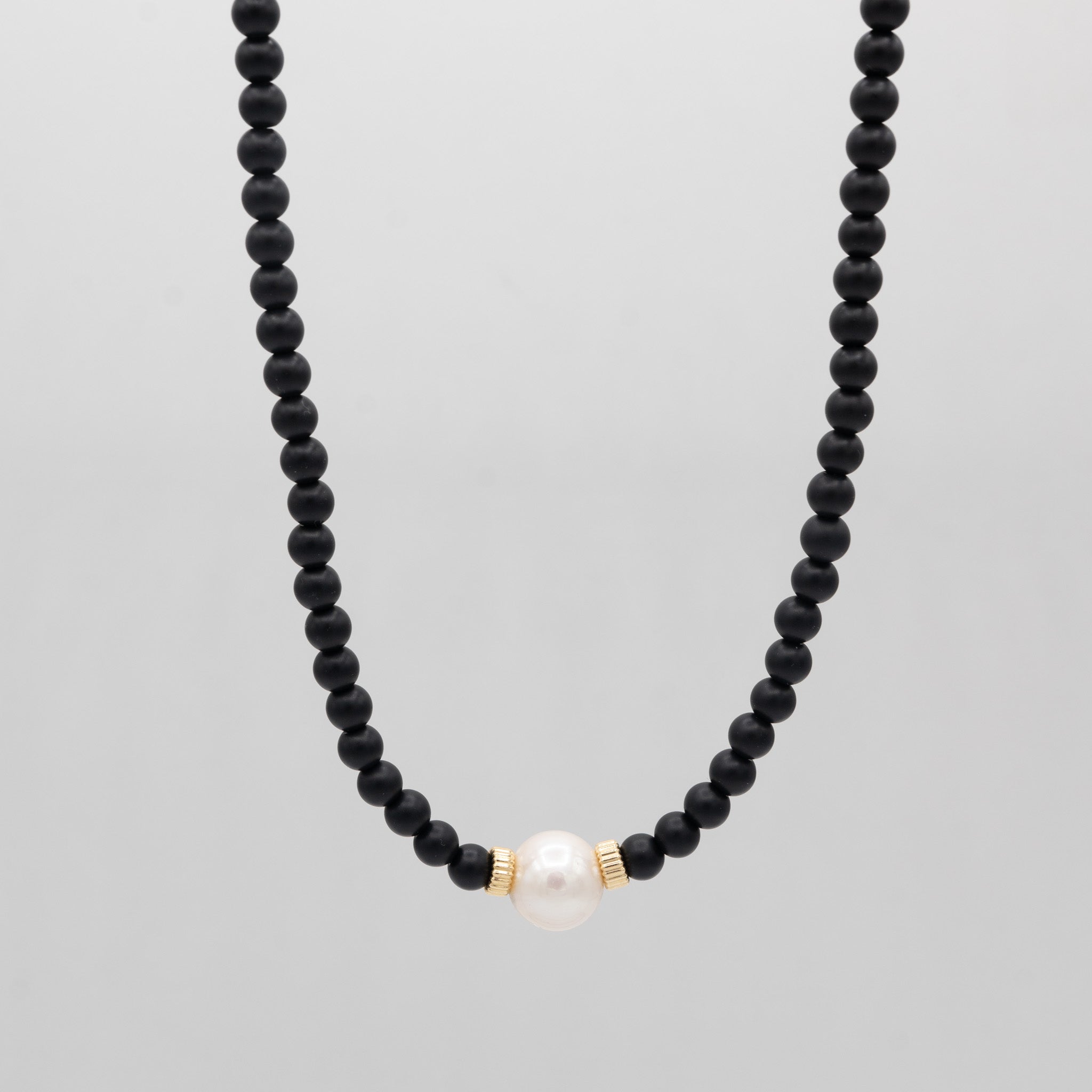 Matte Black & Freshwater Pearl Necklace - Jewel Ya