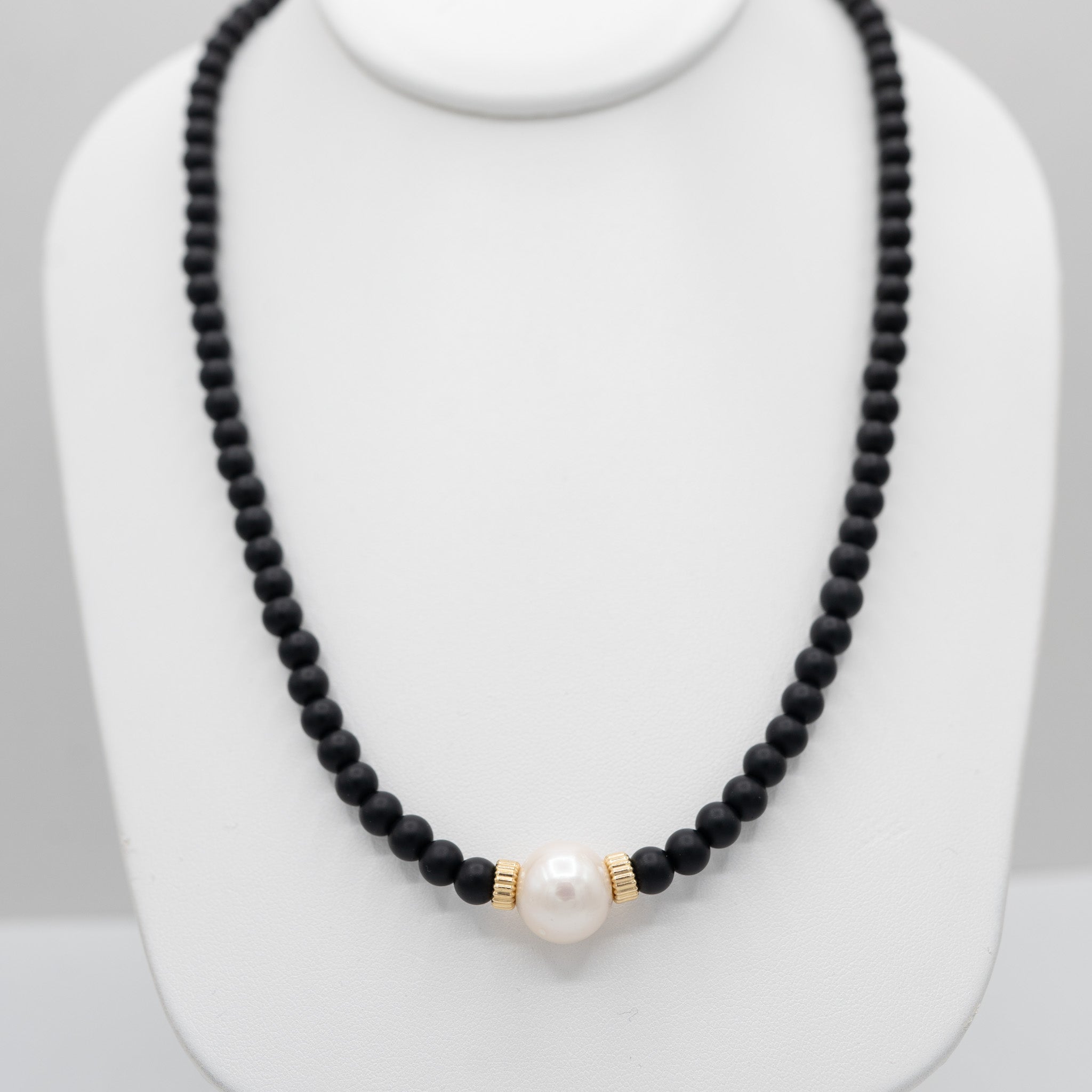 Matte Black & Freshwater Pearl Necklace