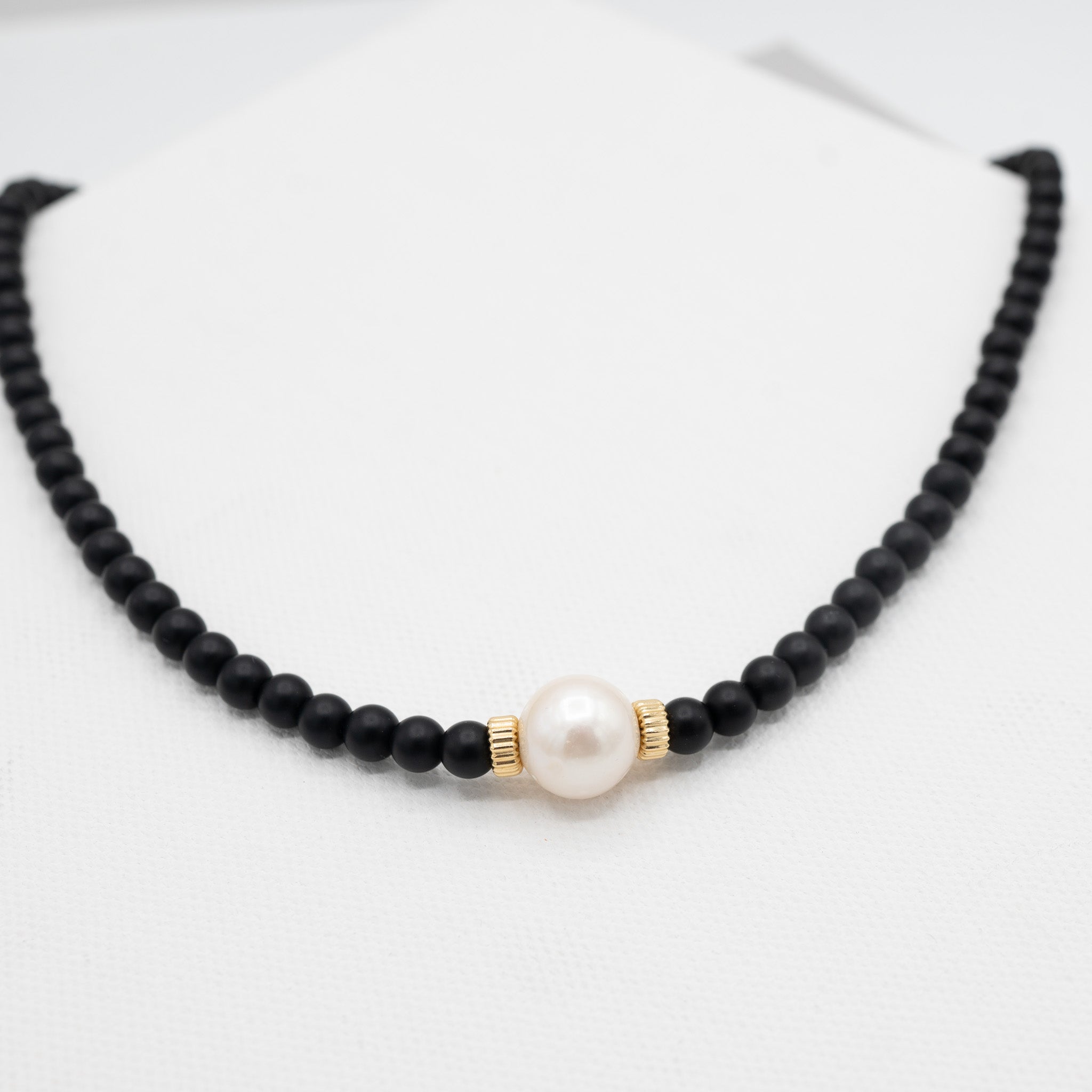 Matte Black & Freshwater Pearl Necklace - Jewel Ya