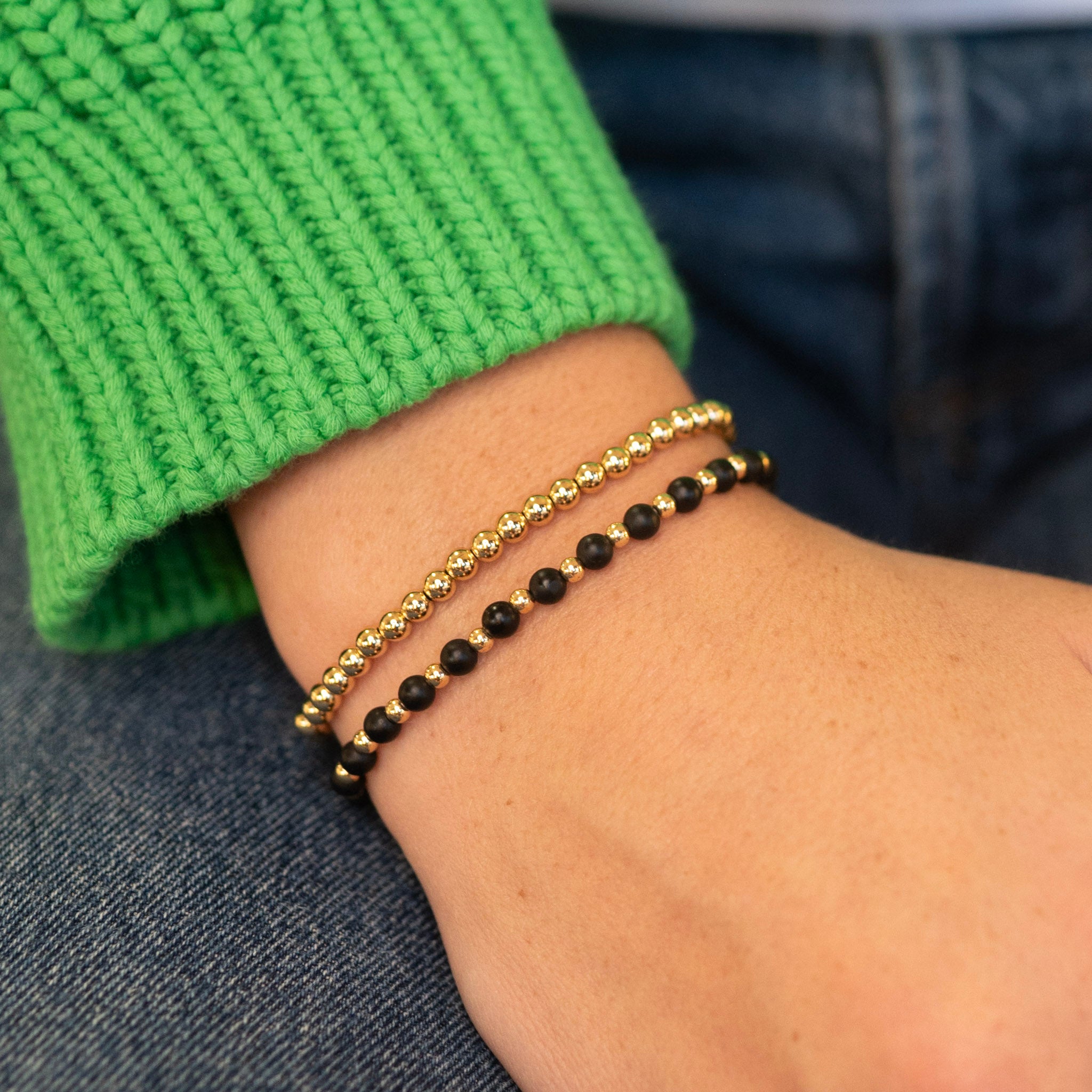 Matte Black & 14k Gold Filled Bracelet Set - Jewel Ya