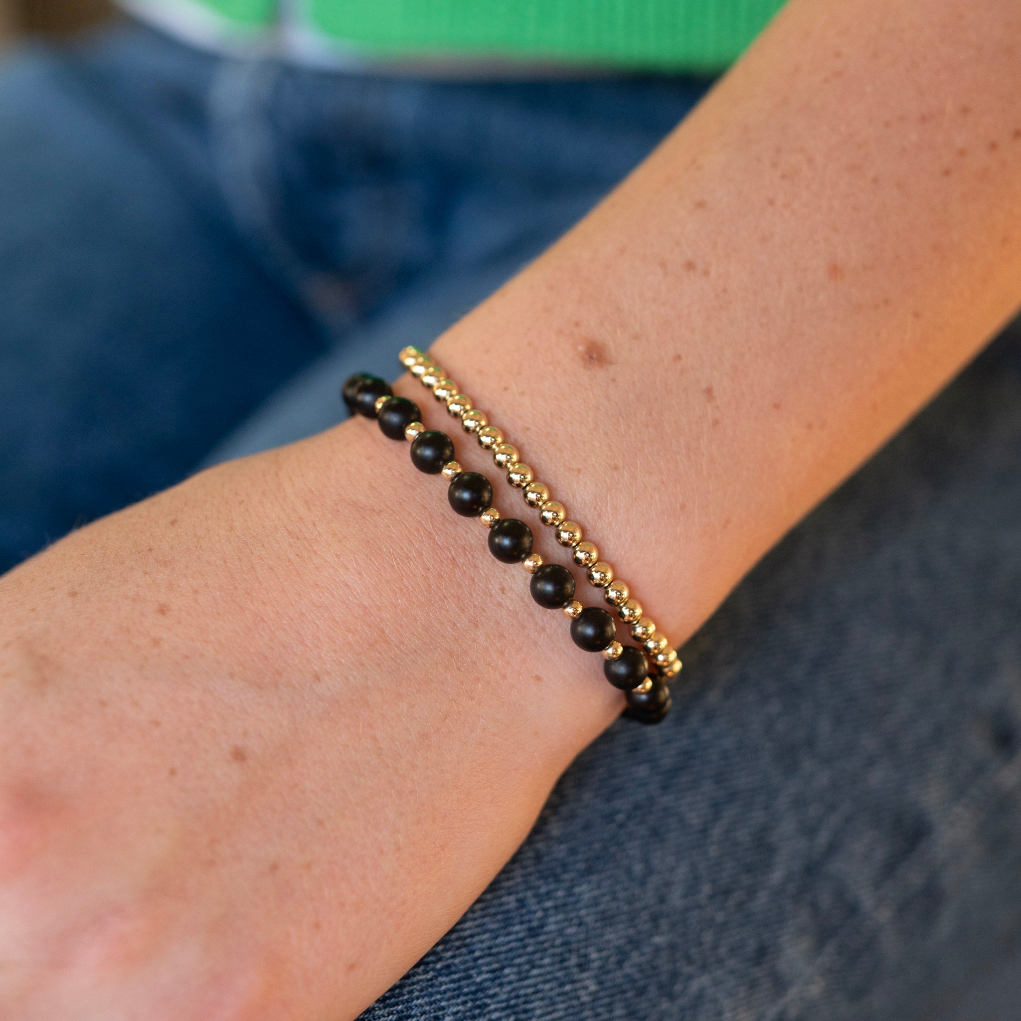 4 or 6mm Matte Black & Beaded Lux Bracelet - Jewel Ya