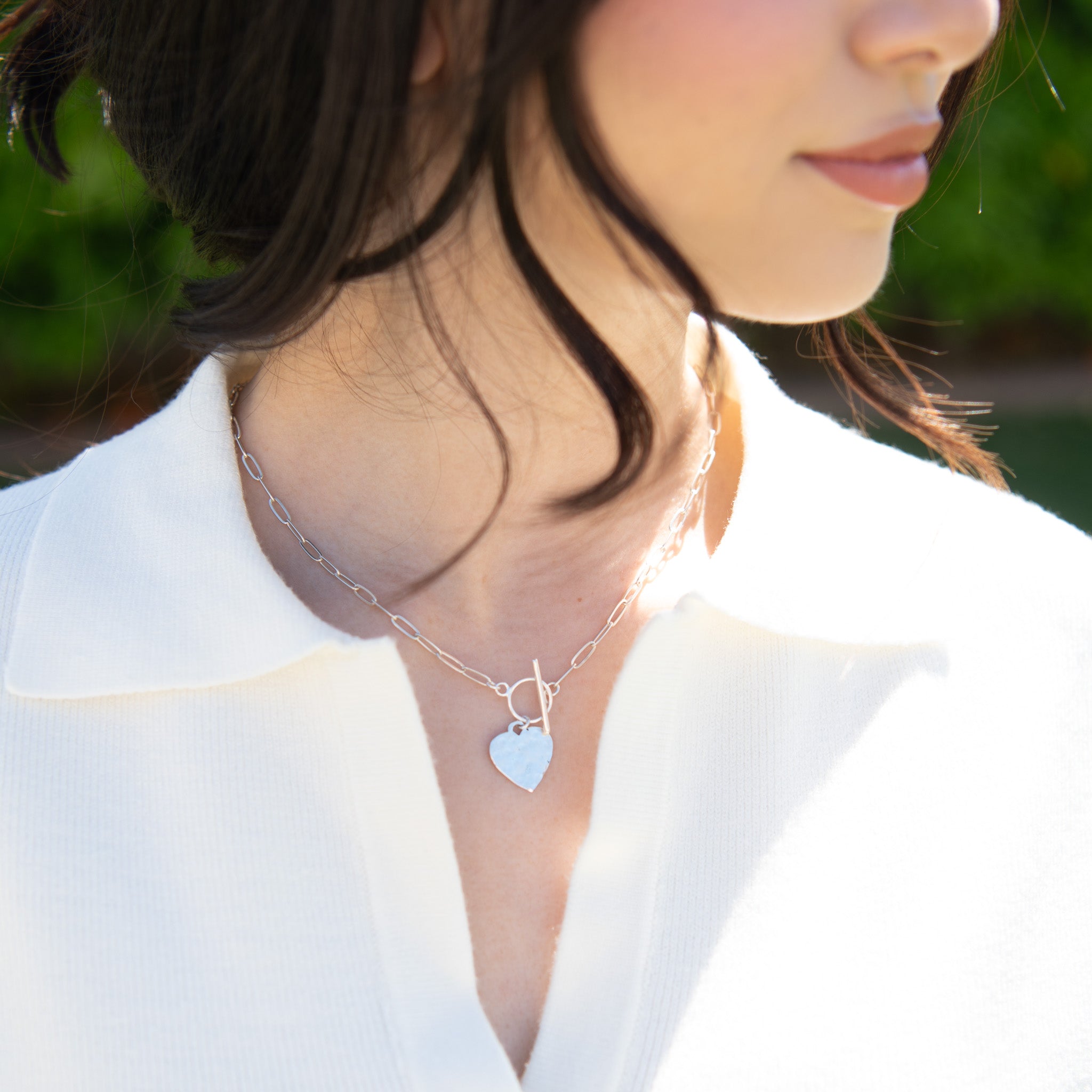 Medium Sterling Silver Toggle Heart Necklace - Jewel Ya