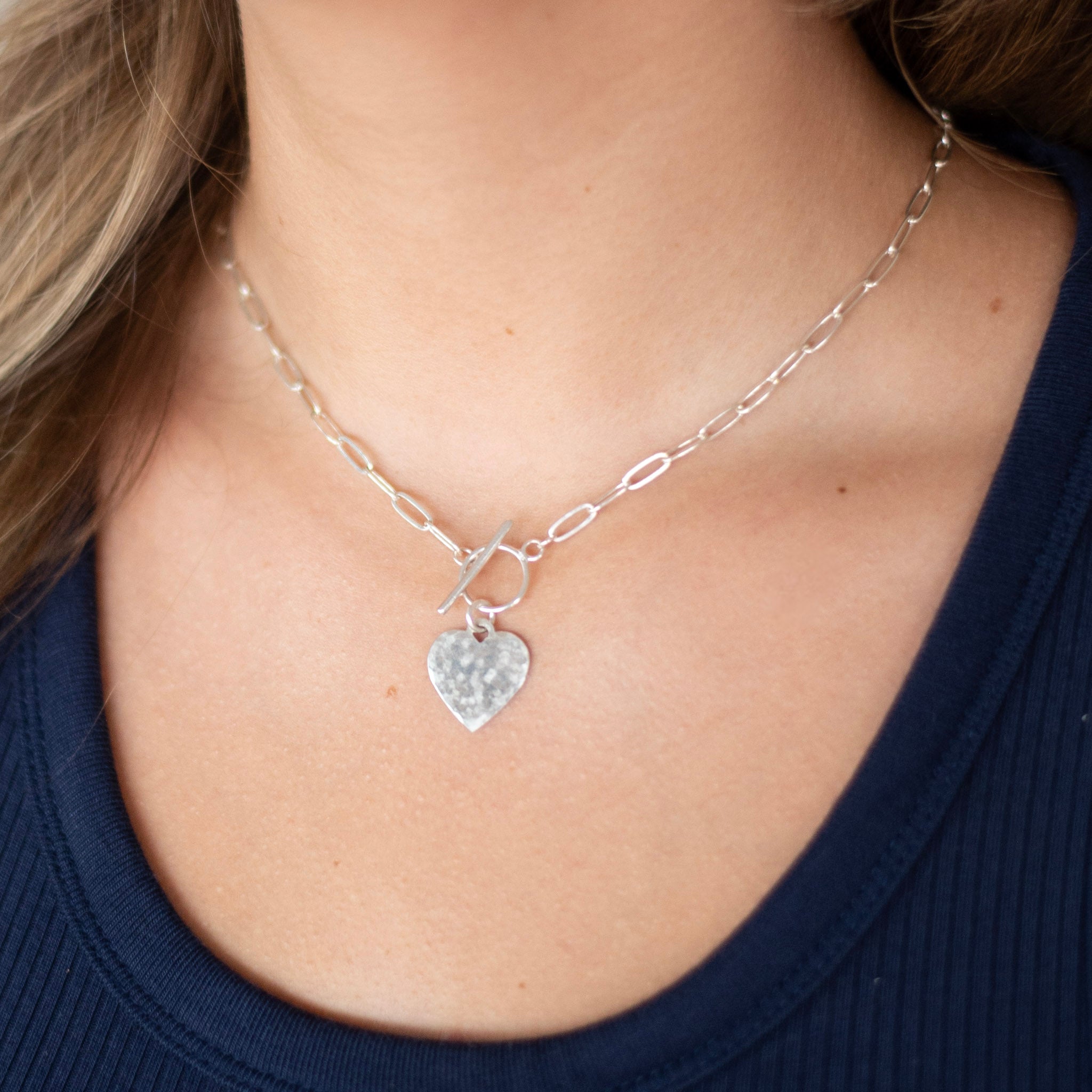 Medium Sterling Silver Toggle Heart Necklace - Jewel Ya