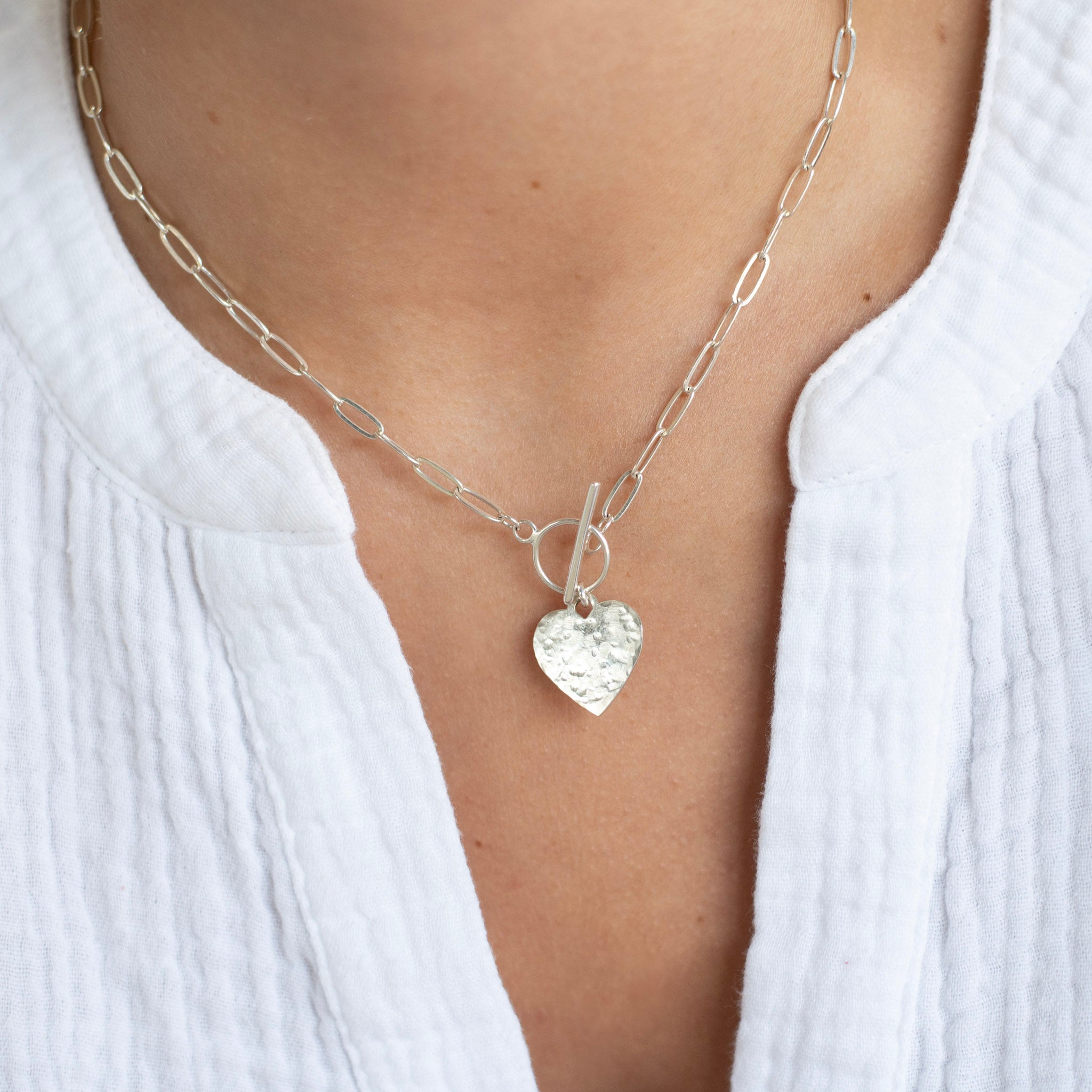 Medium Sterling Silver Toggle Heart Necklace - Jewel Ya