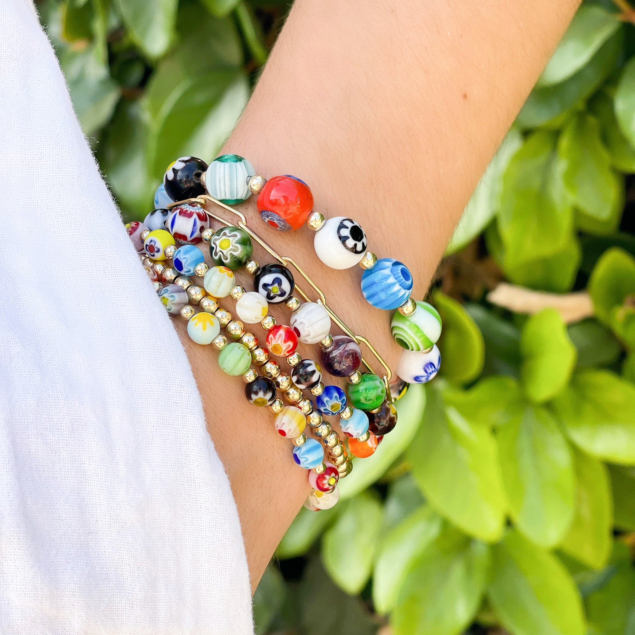 Large Millefiori & Beaded Lux Bracelet - Jewel Ya