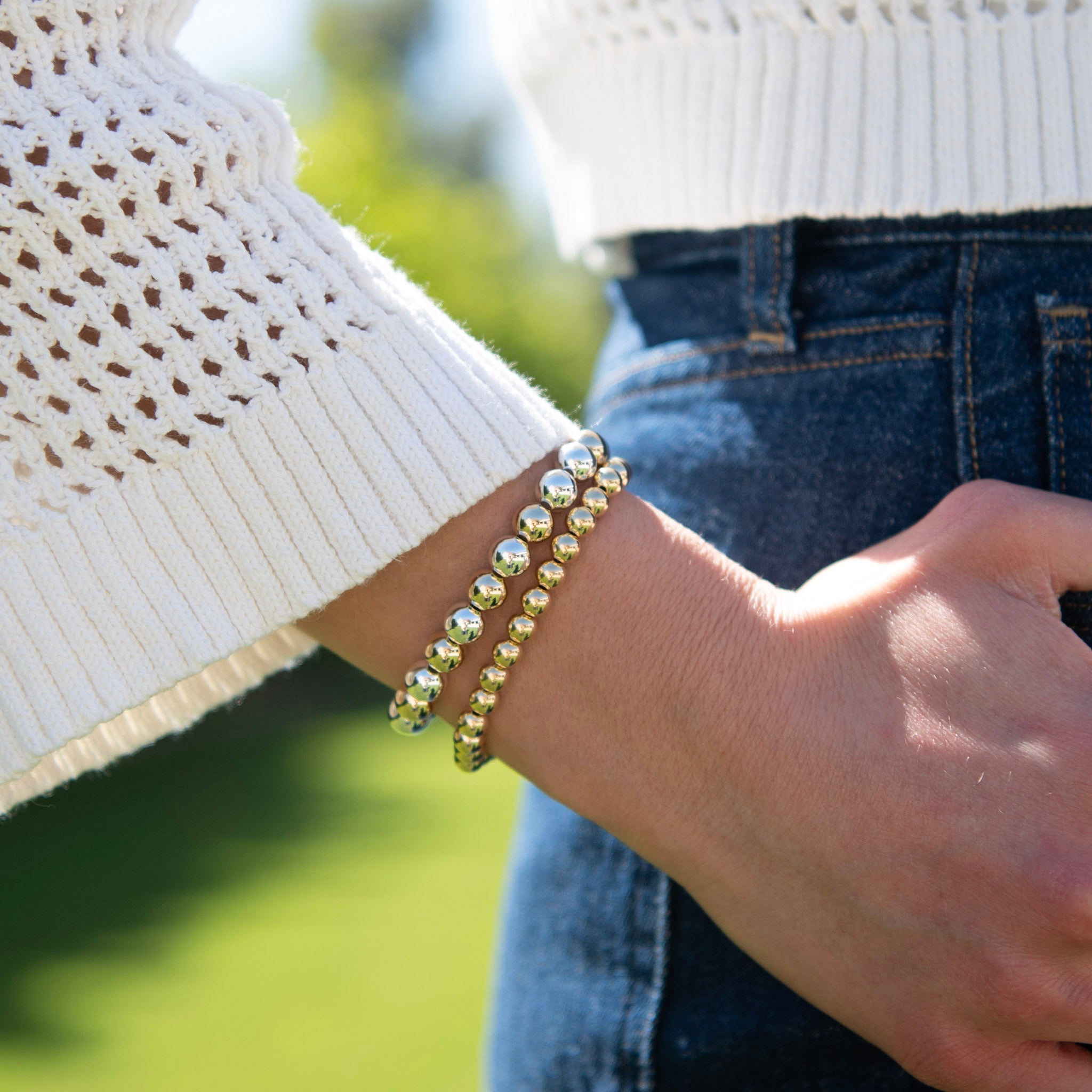 6mm & 8mm Mixed Metal Beaded Bracelet Set - Jewel Ya