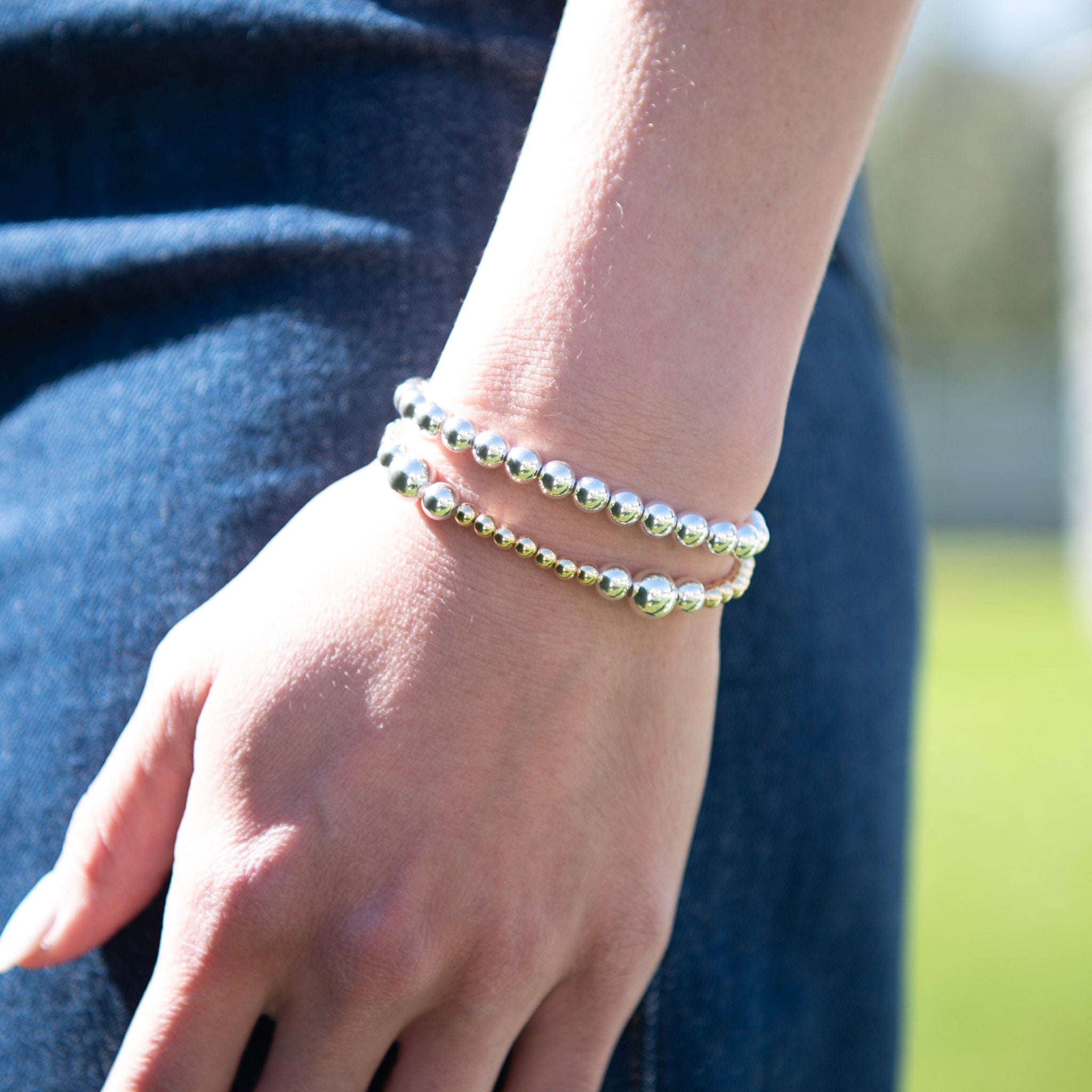 6mm Beaded Lux & 4mm/8mm Mixed Metal Station Bracelet Set - Jewel Ya