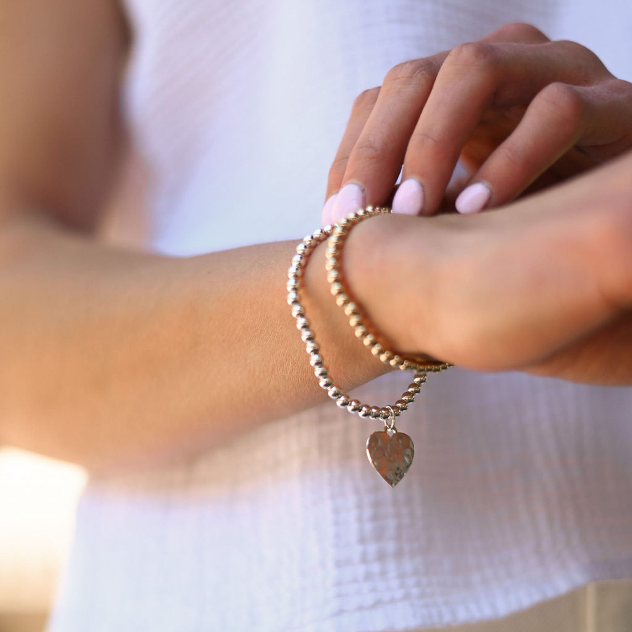 Beaded Lux Mixed Metals Heart Bracelet Set - Jewel Ya