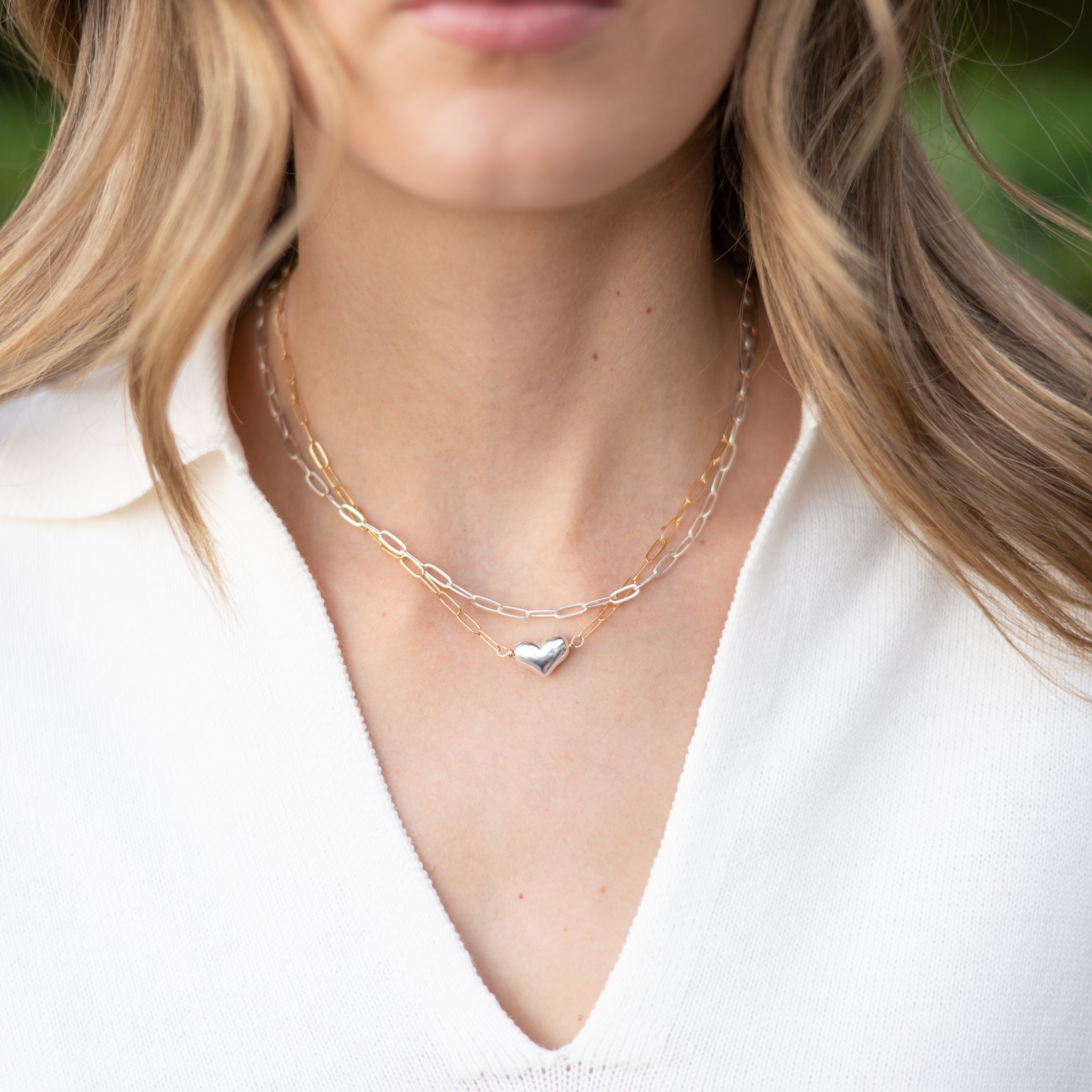 Mixed Metal Paper Clip Heart Necklace Layering Set - Jewel Ya