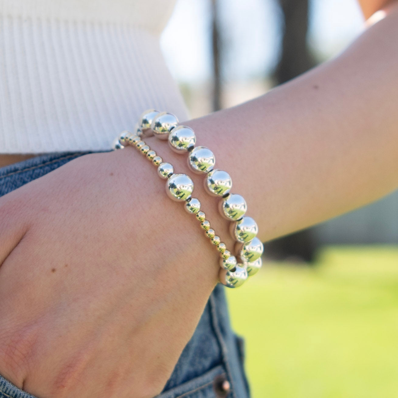 10mm Sterling Silver & 4mm/10mm Station Bracelet - Jewel Ya