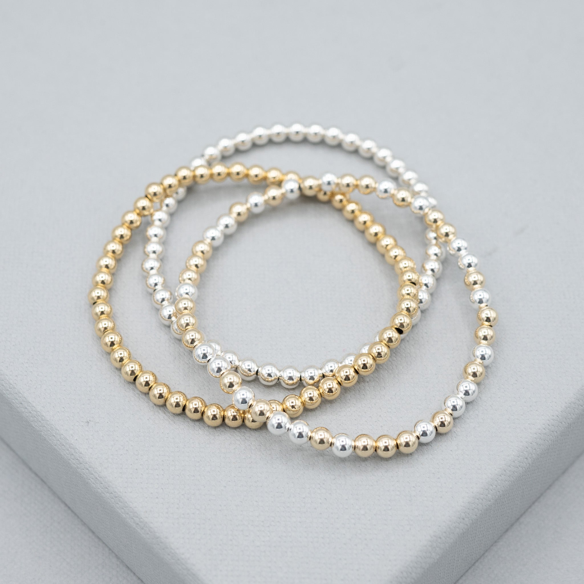 Mixed Metal Stretch Bracelet Trio Set - Jewel Ya