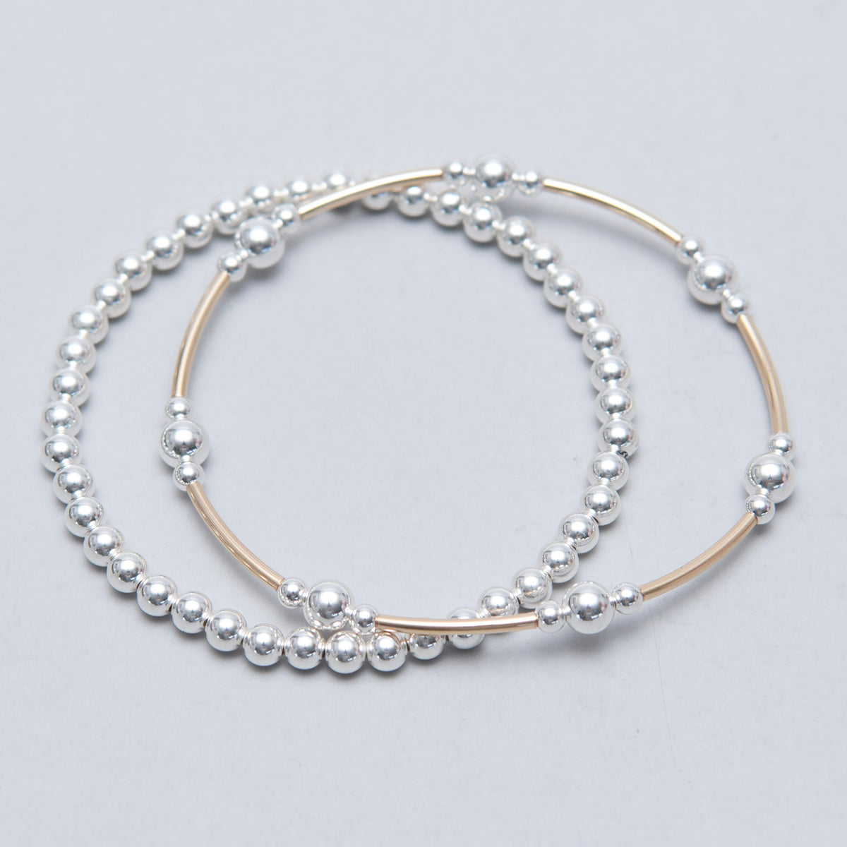 Mixed Metal Beaded Lux Tube Bracelet Stack Set - Jewel Ya