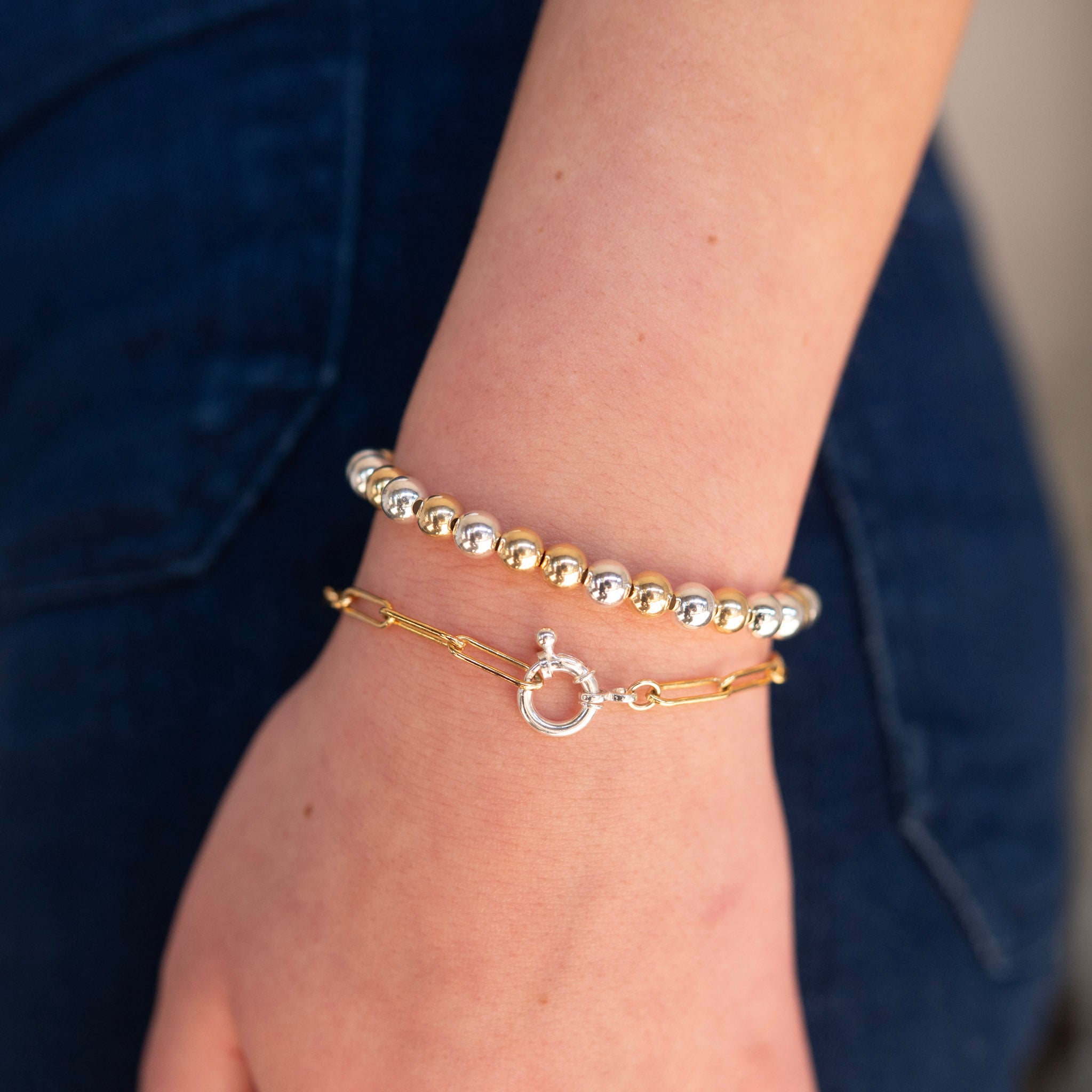 Bolt Clasp & Mixed Metal Beaded Lux Bracelet Set - Jewel Ya